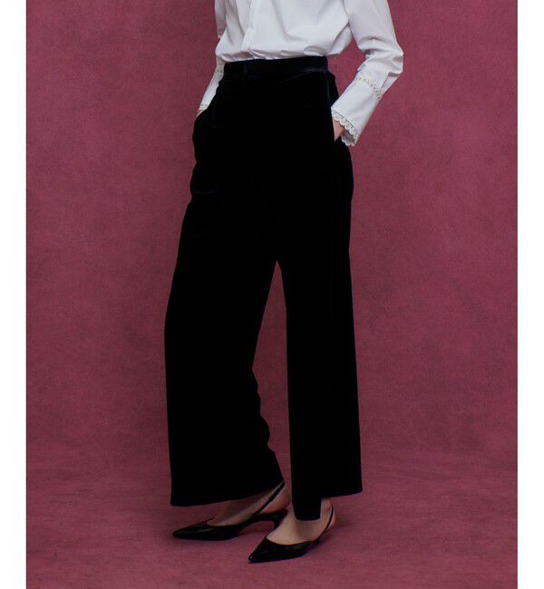 LOULOU WILLOUGHBY「【LOULOU WILLOUGHBY】トリアセベロアパンツ」|チノ|ブラック