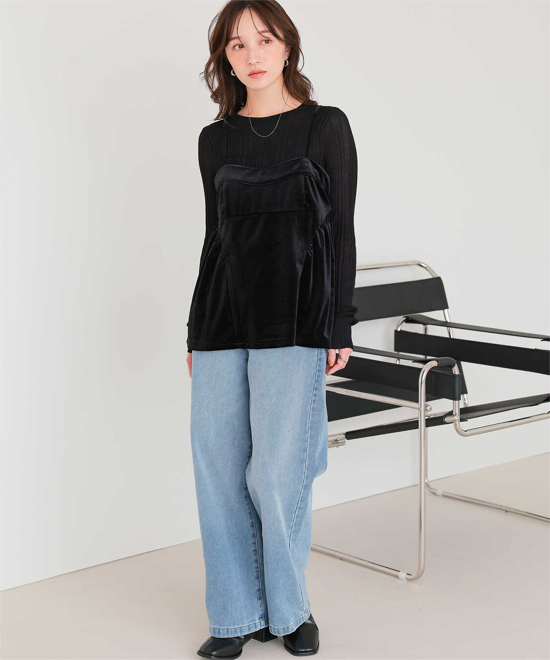 titivate「クルーネックランダムリブシアーニット」|ニット・セーター|