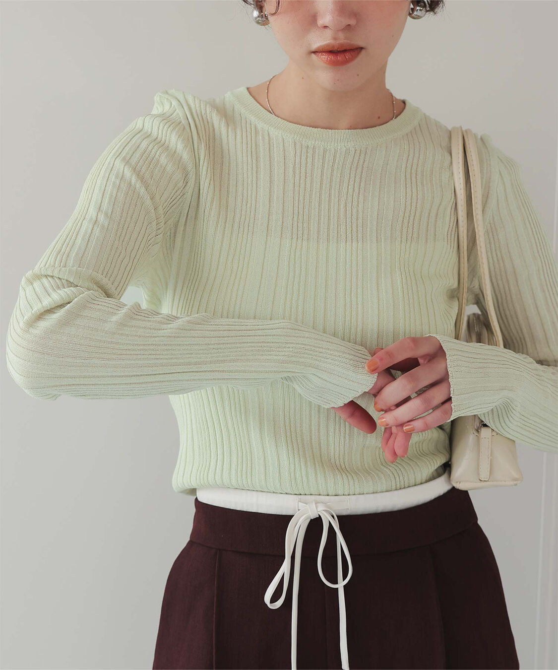 titivate「クルーネックランダムリブシアーニット」|ニット・セーター|ライトグリーン