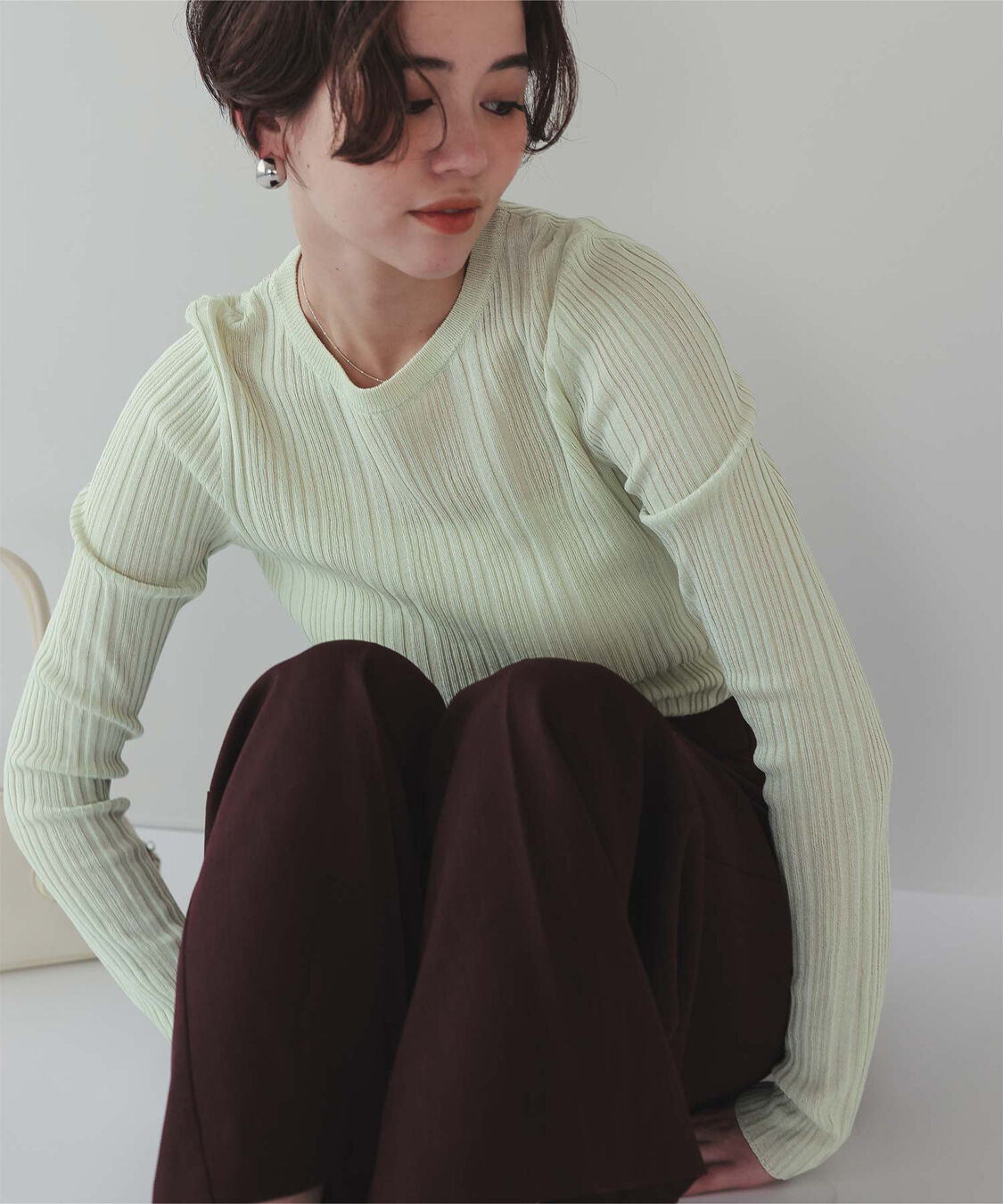 titivate「クルーネックランダムリブシアーニット」|ニット・セーター|