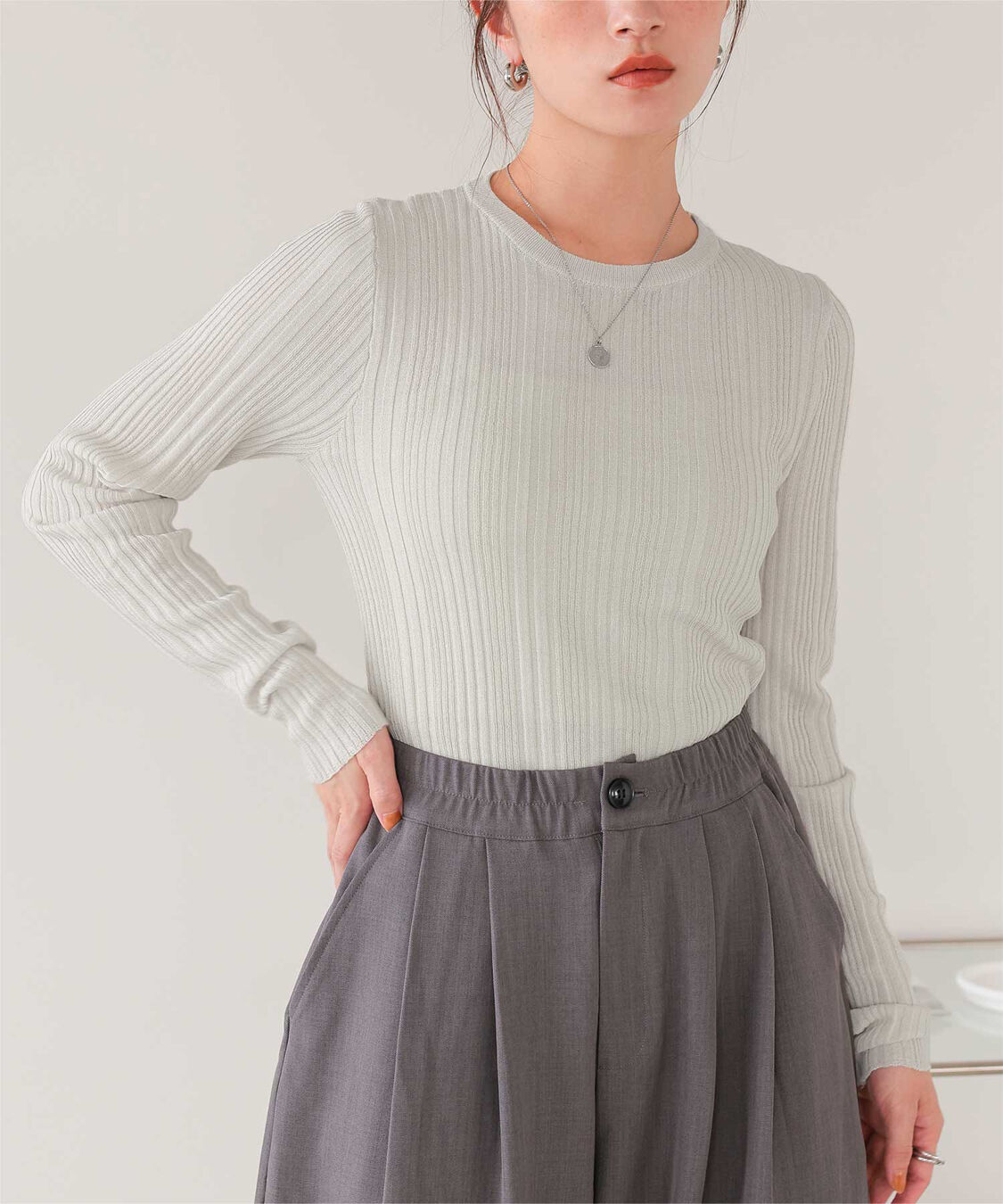 titivate「クルーネックランダムリブシアーニット」|ニット・セーター|