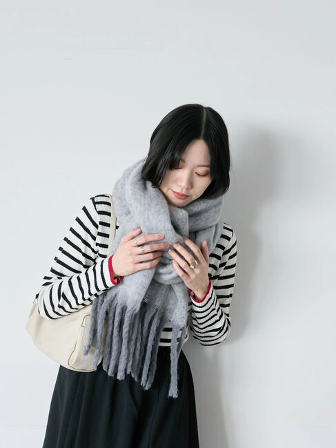 Samansa Mos2 blue「ボリュームフリンジマフラー」|その他|