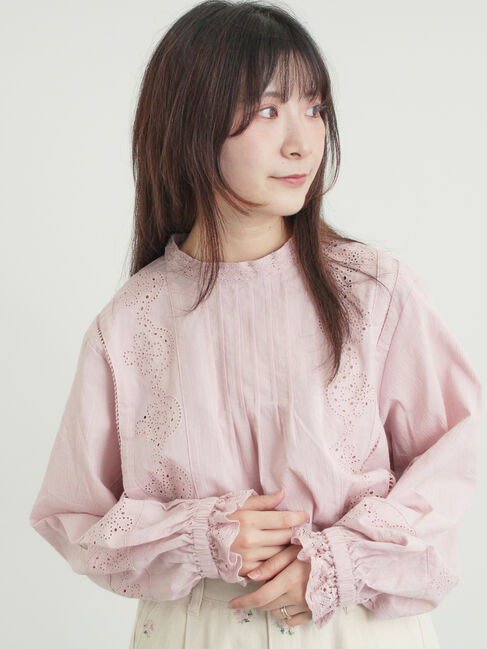 Samansa Mos2「スタンドカラーレースブラウス」|シャツ・ブラウス|ピンク