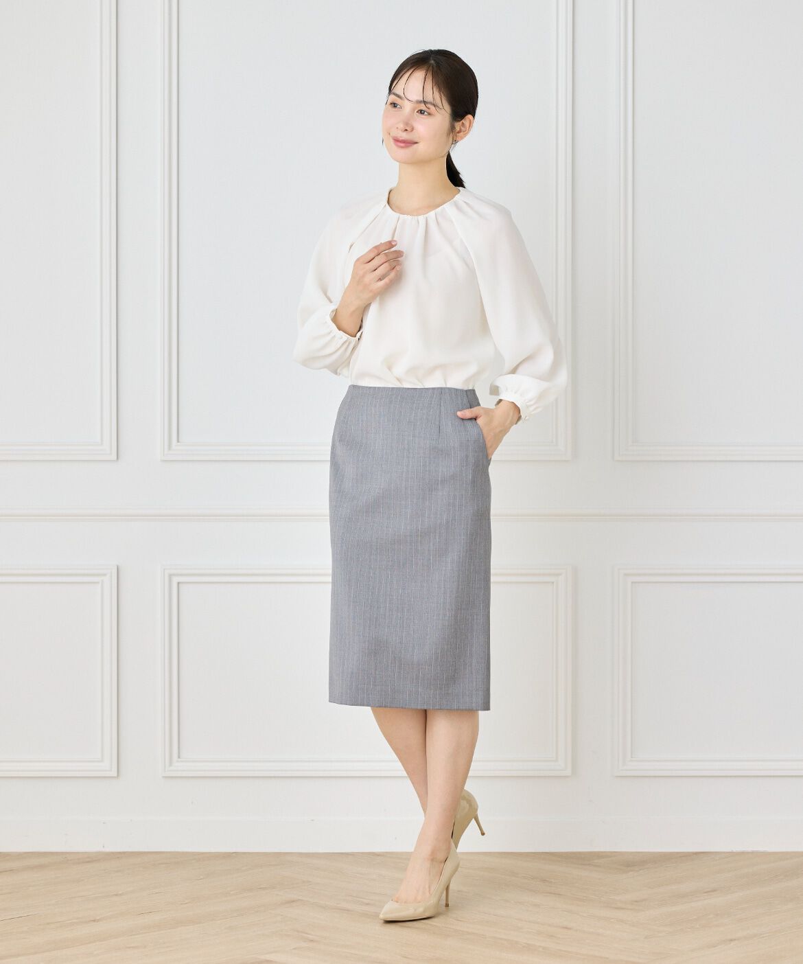 INED「《大きいサイズ》ペンシルスカート《CERRUTI》」|タイト|