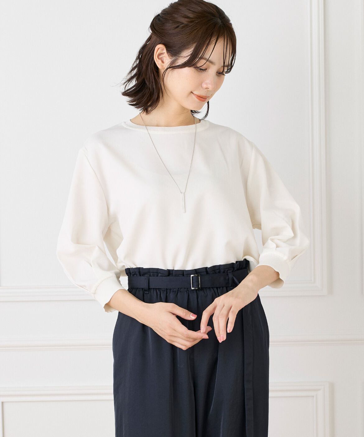Le Souk「《大きいサイズ》異素材リブ 七分袖プルオーバー」|Tシャツ・カットソー|