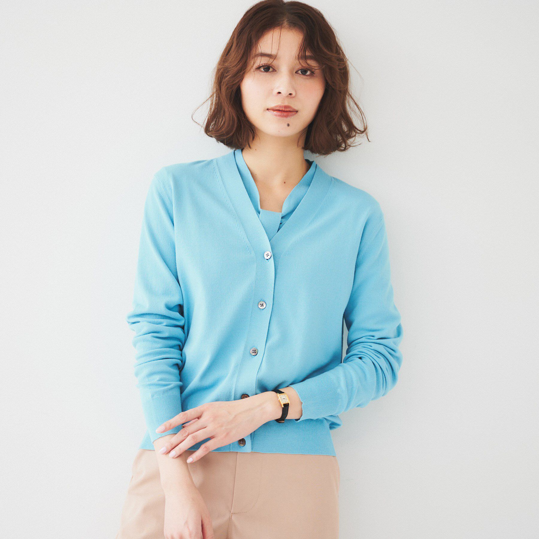 UNTITLED「【アンサンブル可能】配色Vネックカーディガン」|カーディガン|