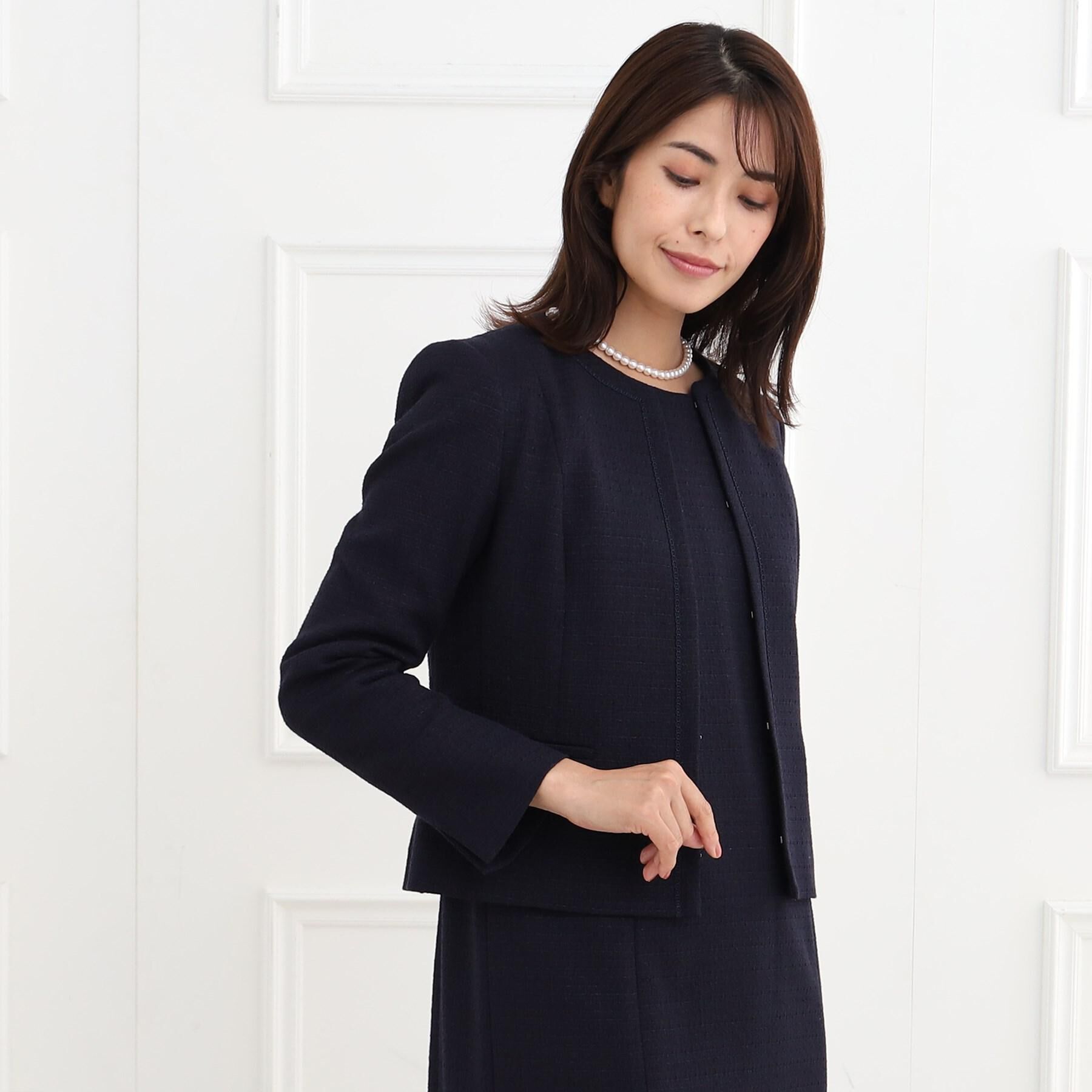 Reflect「【フォーマル/セットアップ可】ツイードジャケット」|ノーカラージャケット|ネイビー(094)