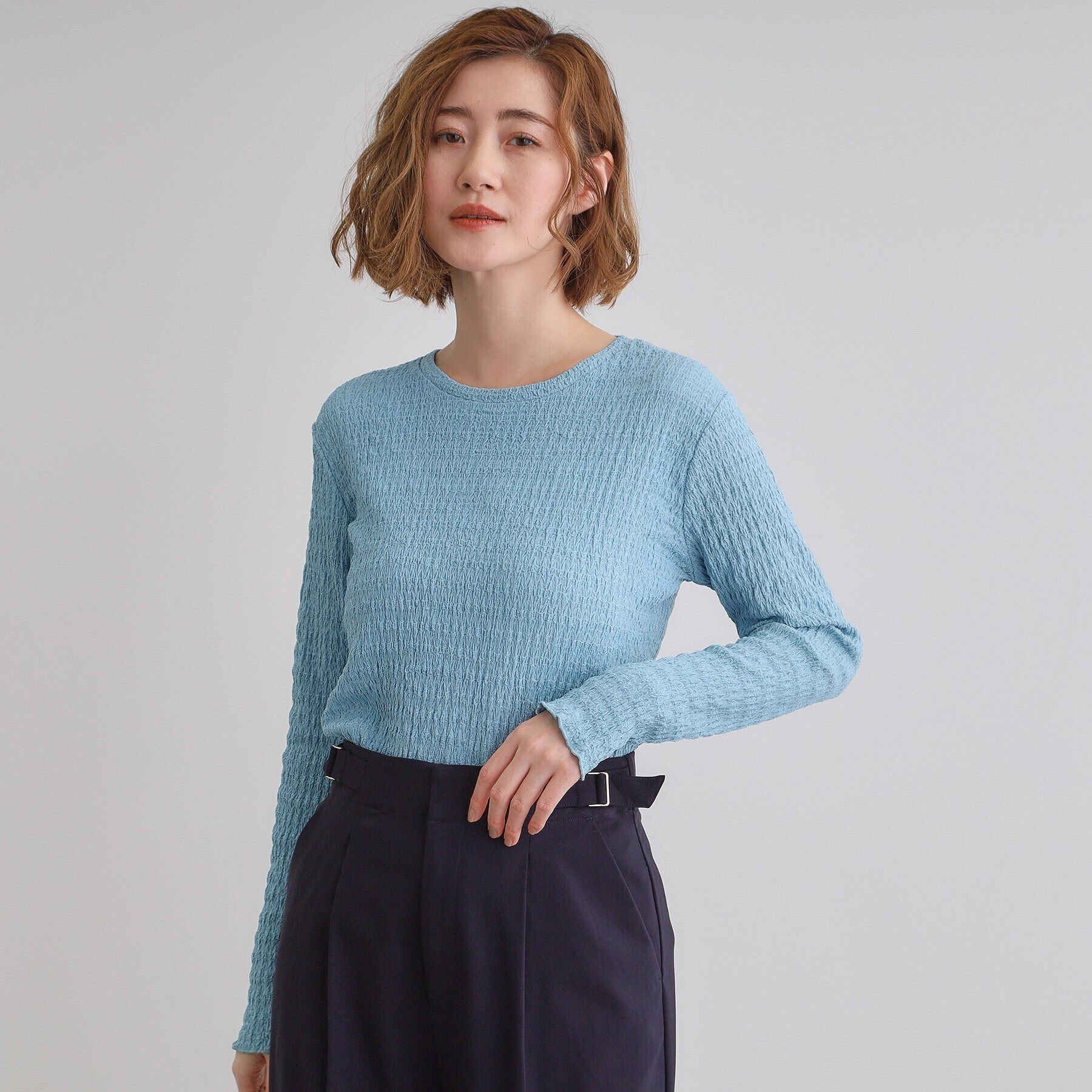 grove「シャーリング風ジャカードクルーネックプルオーバー」|Tシャツ・カットソー|サックスブルー(09