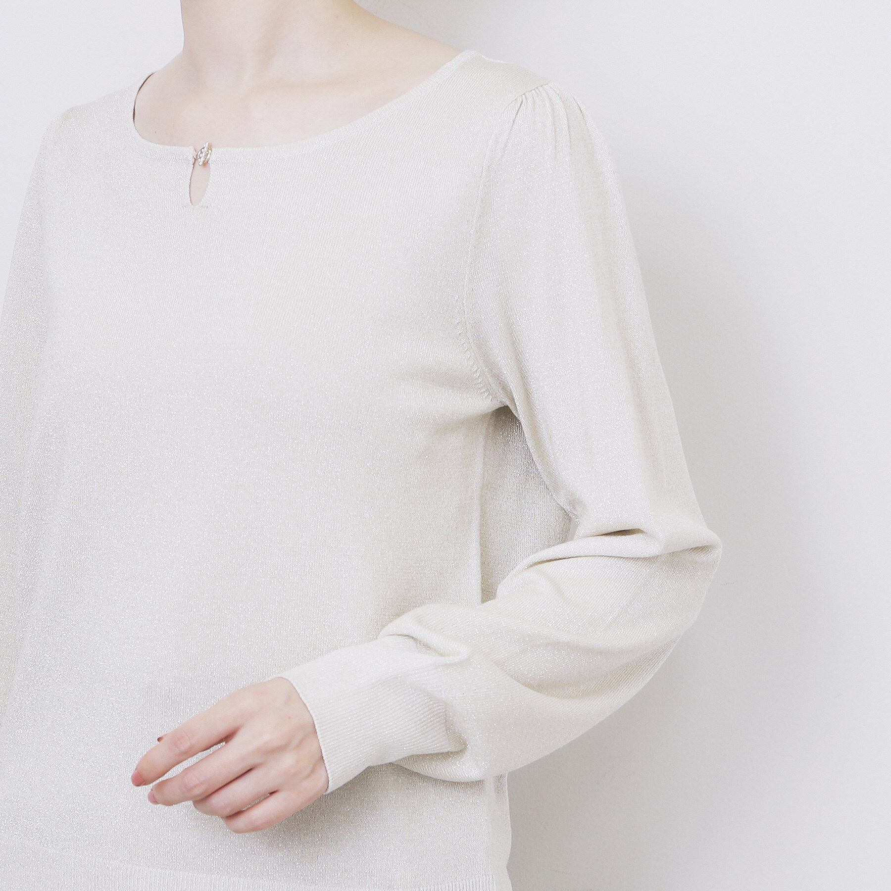 index「パール調パーツ付きクルーネックニット【洗濯機OK】《8col/XS～3L》」|ニット・セーター|