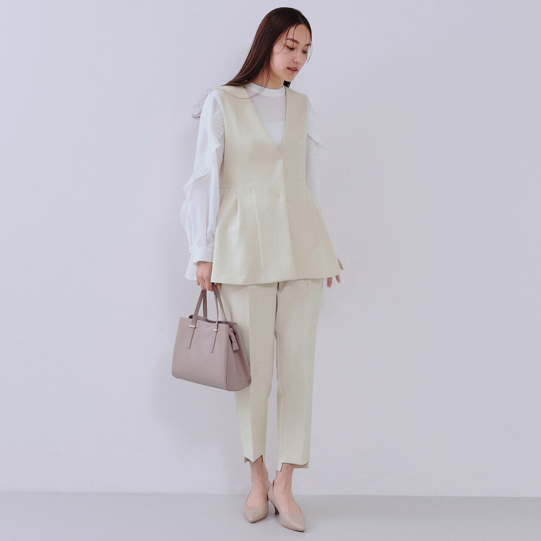 OPAQUE.CLIP「《通勤・セレモニー対応/セットアップ対応》ペプラムジレ【洗濯機洗い可】」|ベスト・ジレ|