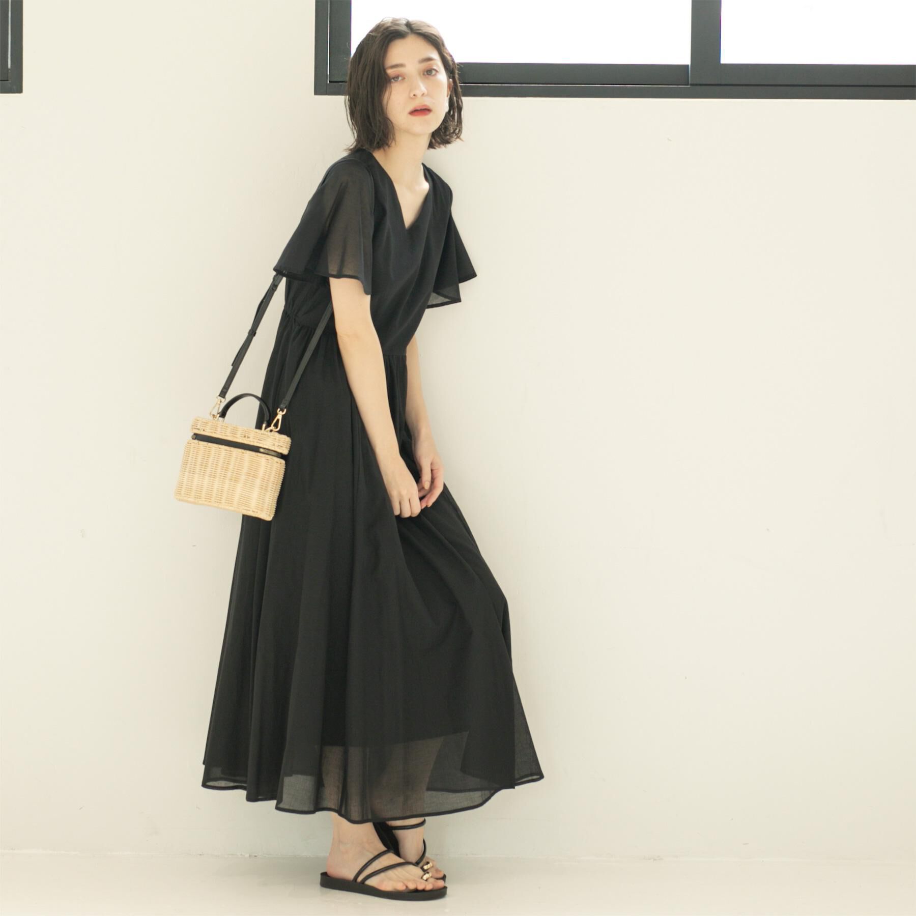 OPAQUE.CLIP「Vネックフィット＆フレアドレス/オーガニックコットン混【洗濯機洗い可】」|ワンピース|