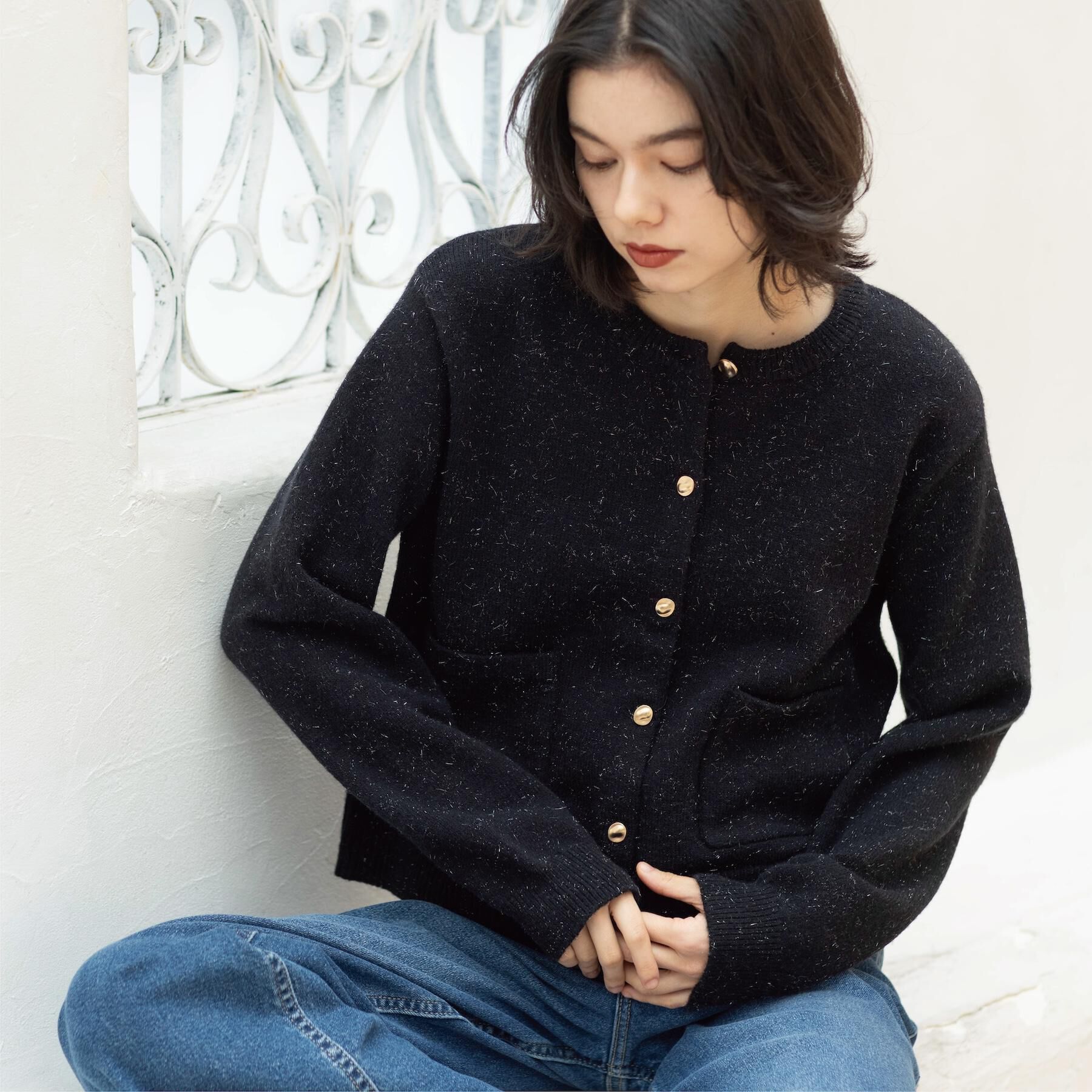 OPAQUE.CLIP「金ボタンラメニットカーディガン【洗濯機OK】」|カーディガン|