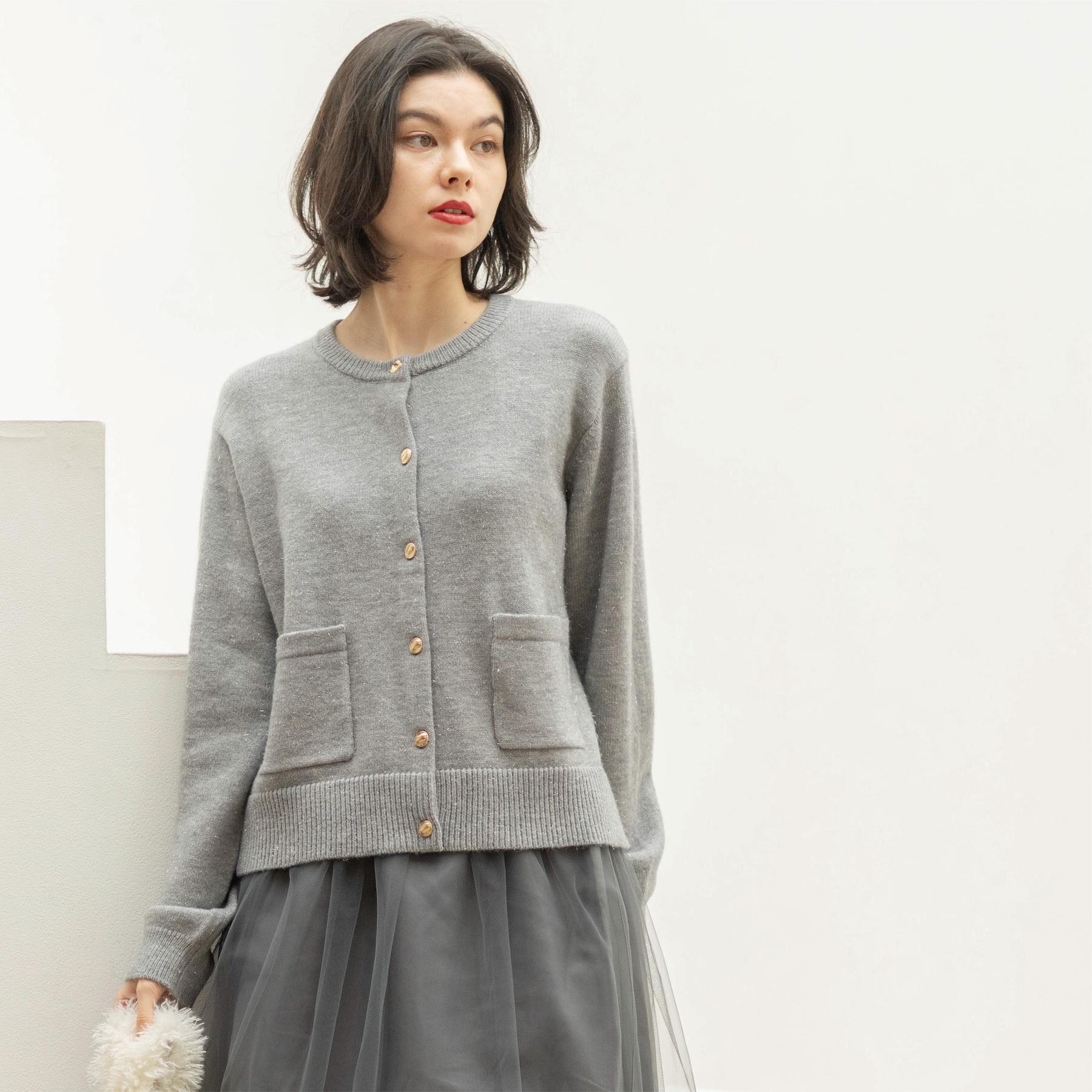 OPAQUE.CLIP「金ボタンラメニットカーディガン【洗濯機OK】」|カーディガン|