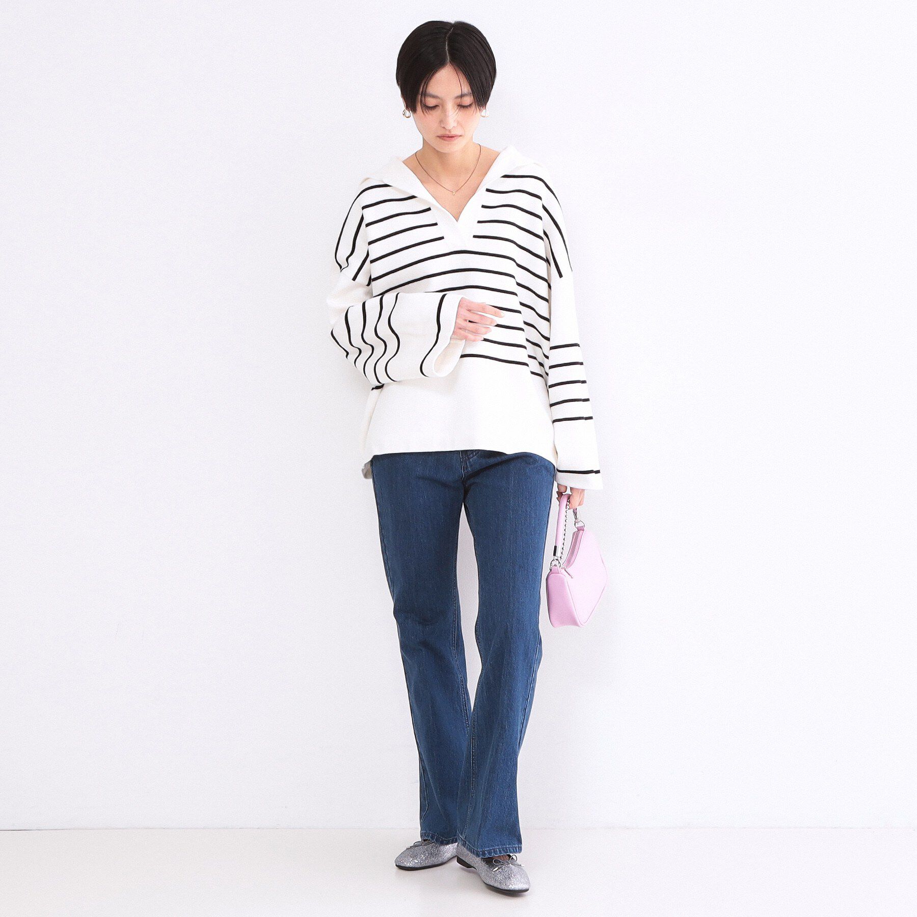 OPAQUE.CLIP「スキッパーセーラーカラーボーダーニット【洗濯機OK】」|ニット・セーター|