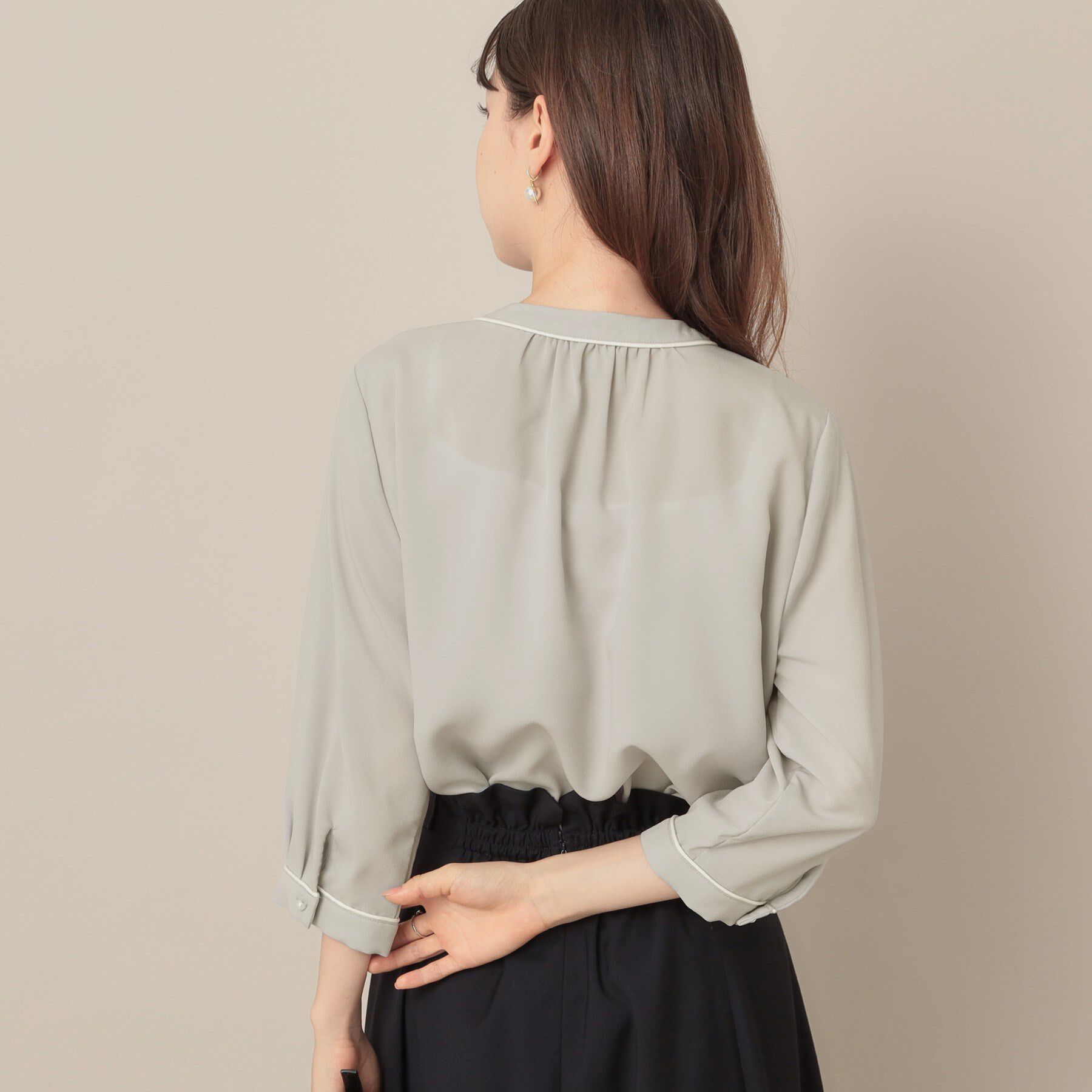 Couture broach「【6分袖・通勤】配色ジョーゼットブラウス」|シャツ・ブラウス|