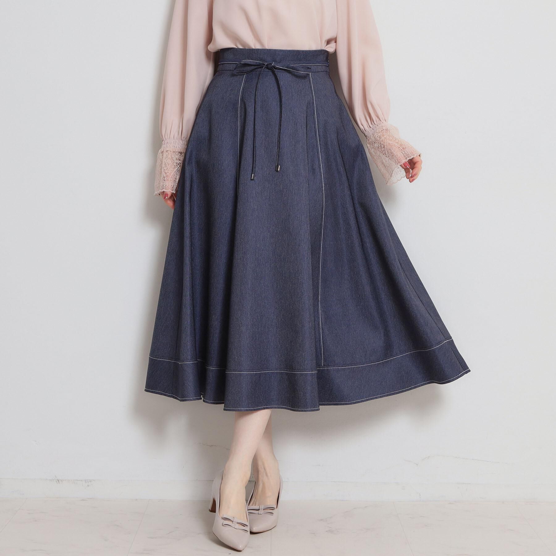 Couture broach「【洗える】デニムライク細リボンスカート」|スカート|