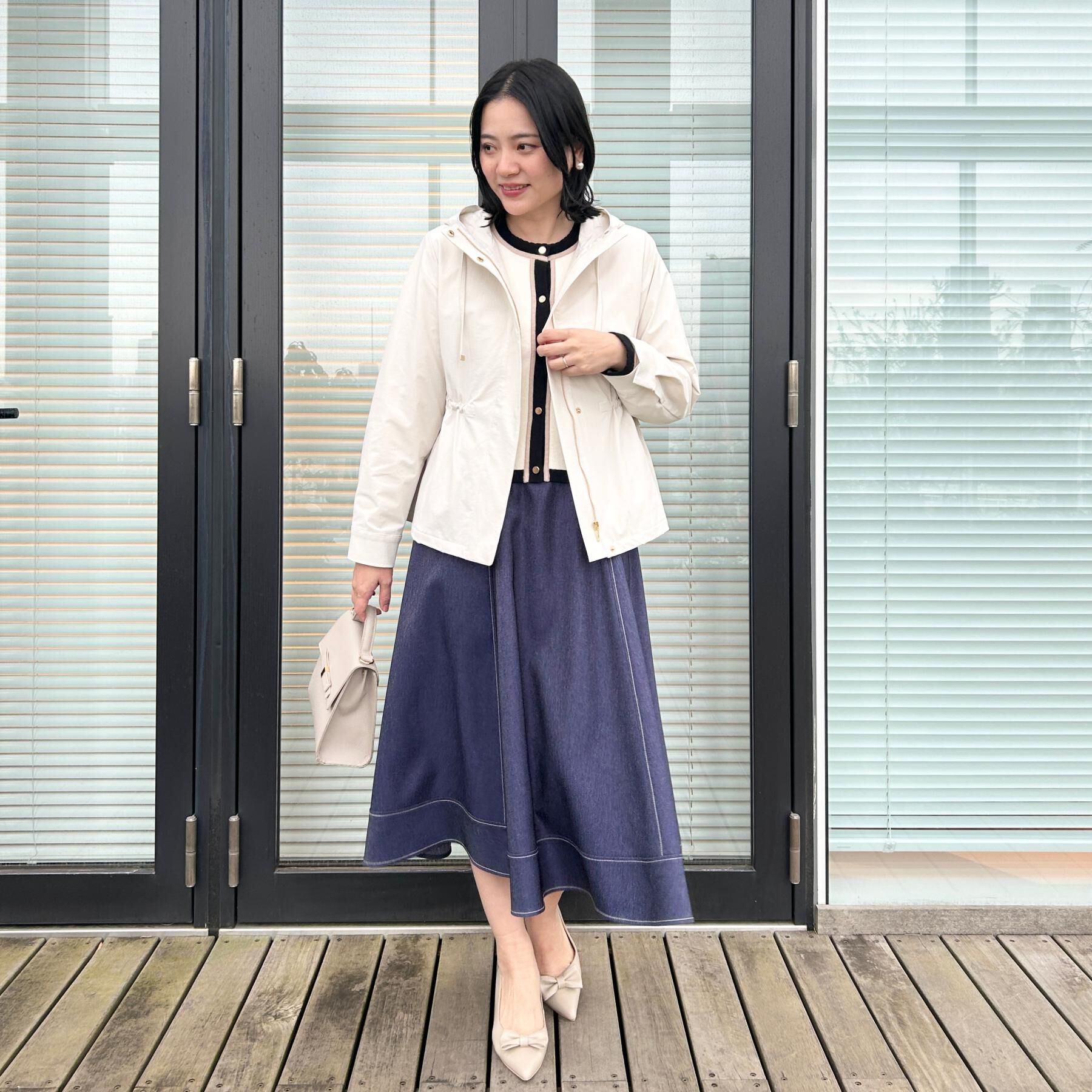 Couture broach「【洗える】デニムライク細リボンスカート」|スカート|