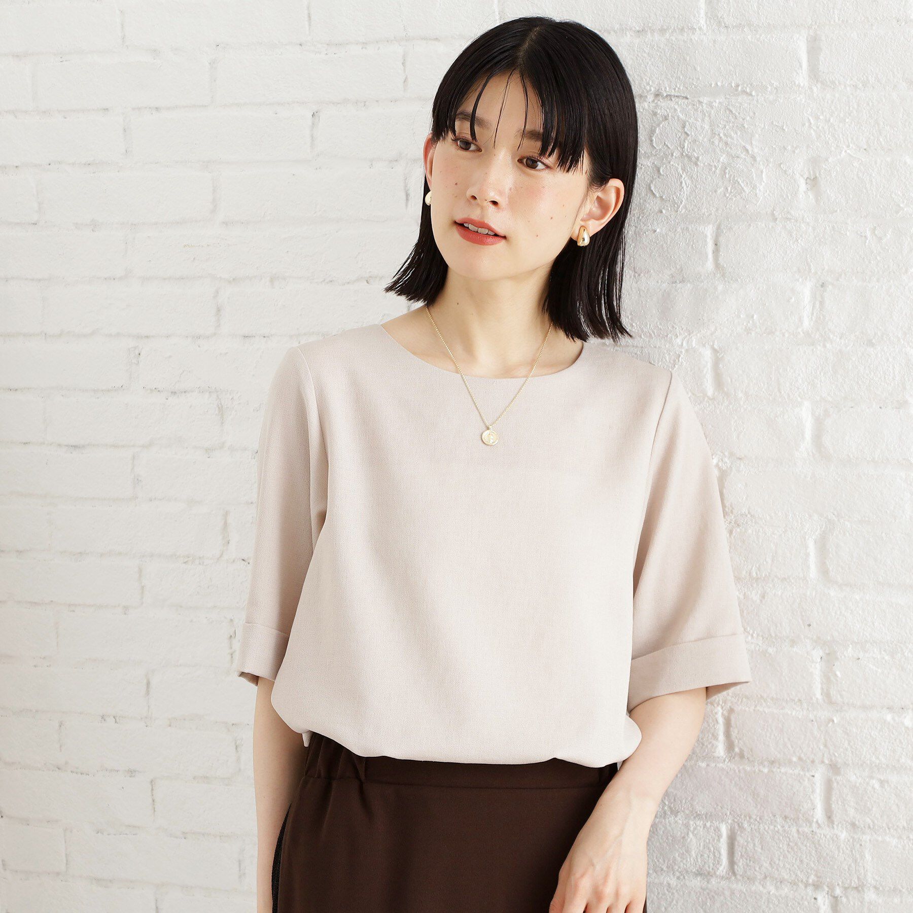 THE SHOP TK「【秋色入荷】麻調メッシュブラウス【二の腕カバー/洗える】」|シャツ・ブラウス|ベージュ(052)