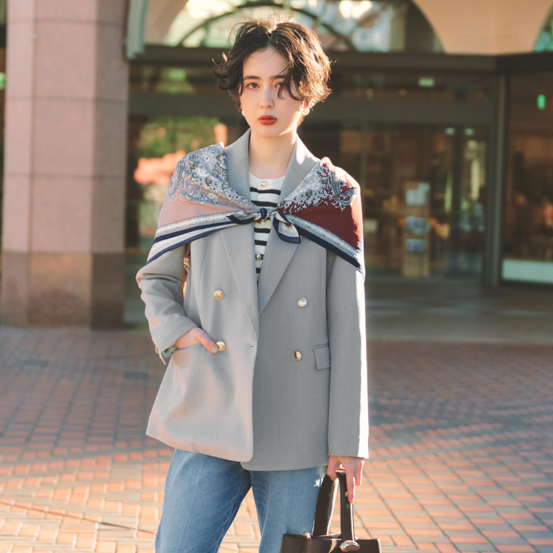 THE SHOP TK「【通勤・セレモニー】CAVIAN 金ボタンダブルブレストジャケット」|テーラードジャケット|グレー(012)