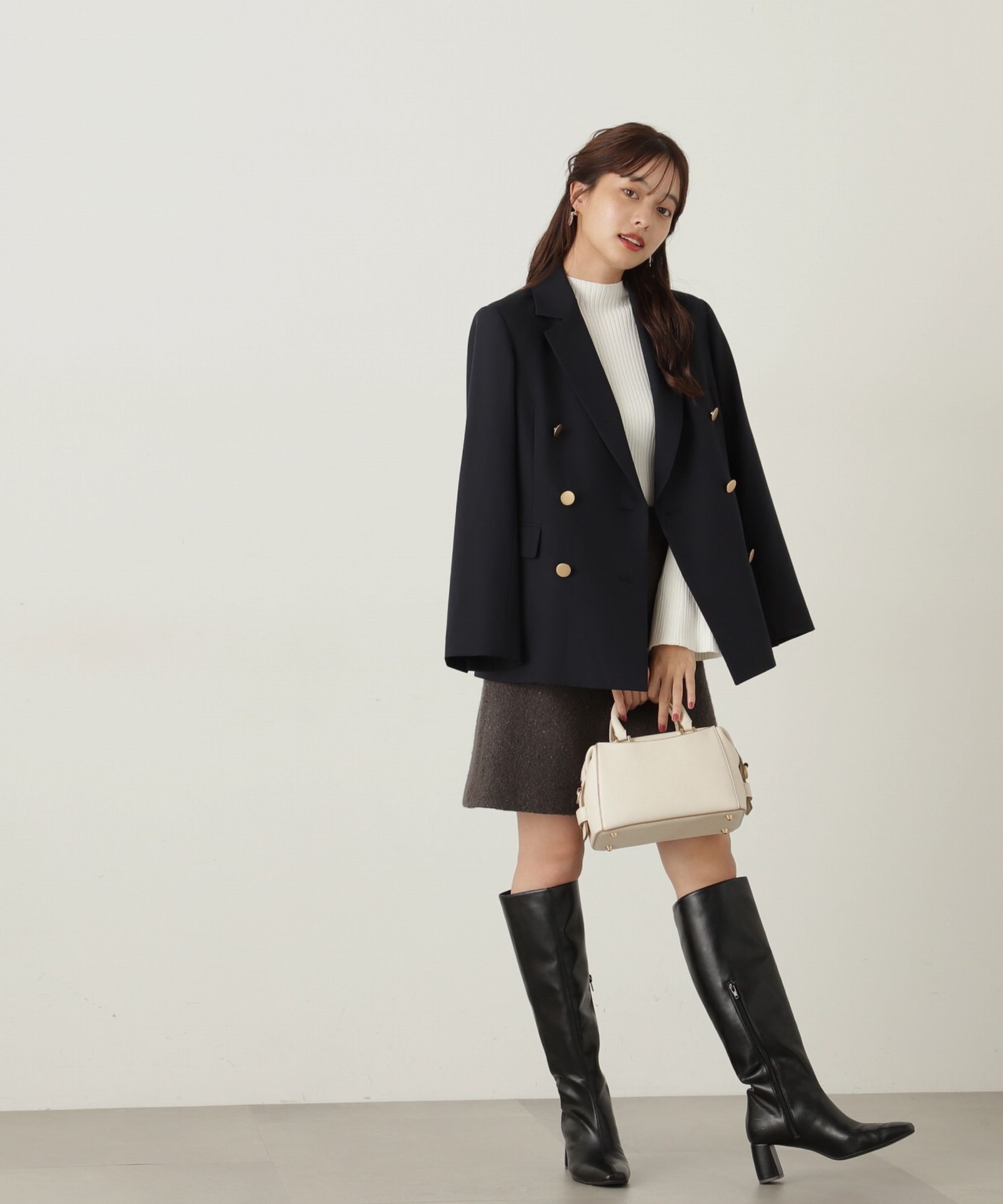 PROPORTION BODY DRESSING「パールボタンモックネックリブニット　24AW」|ニット・セーター|