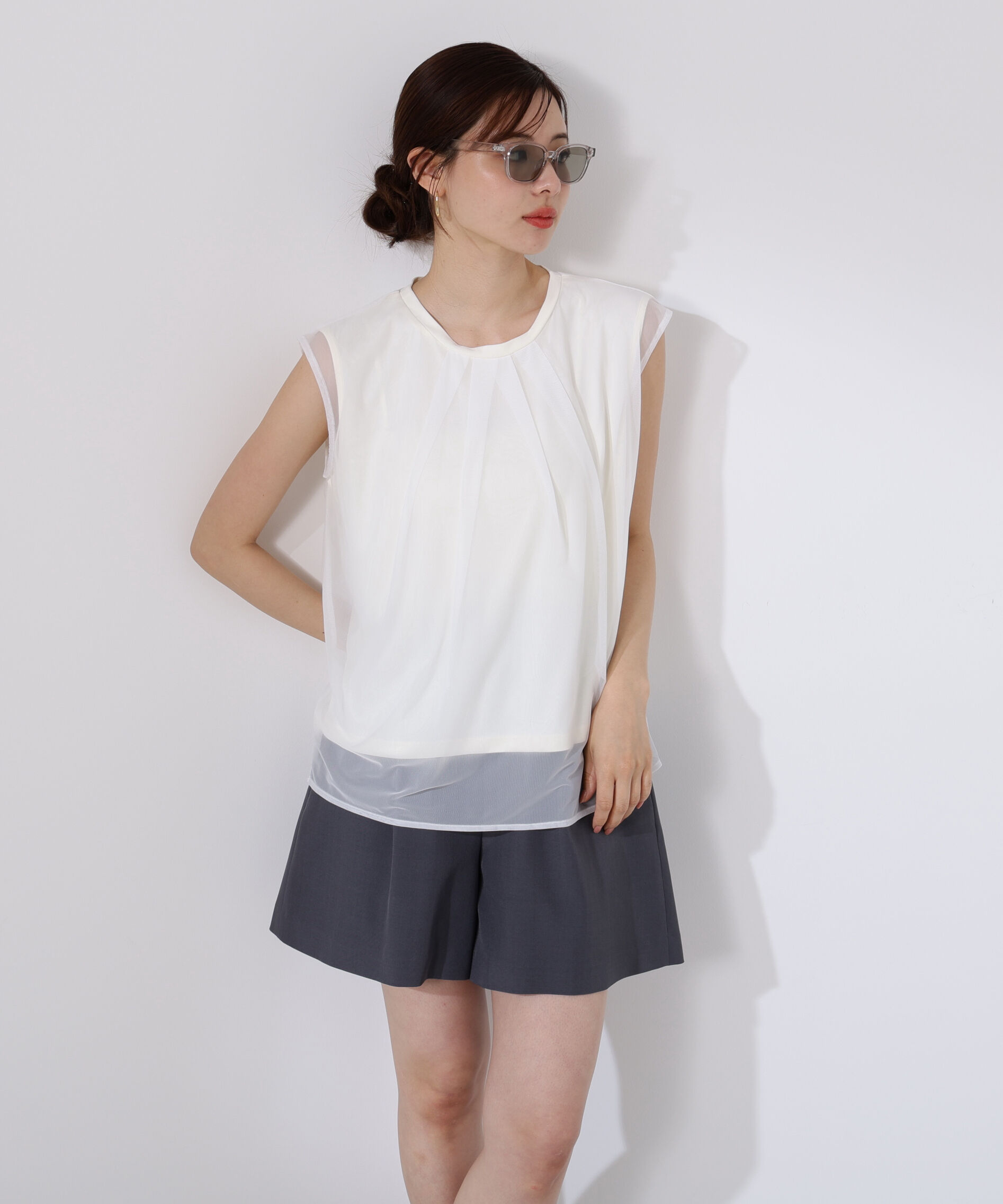 PROPORTION BODY DRESSING「タック入りチュールトップス」|Tシャツ・カットソー|