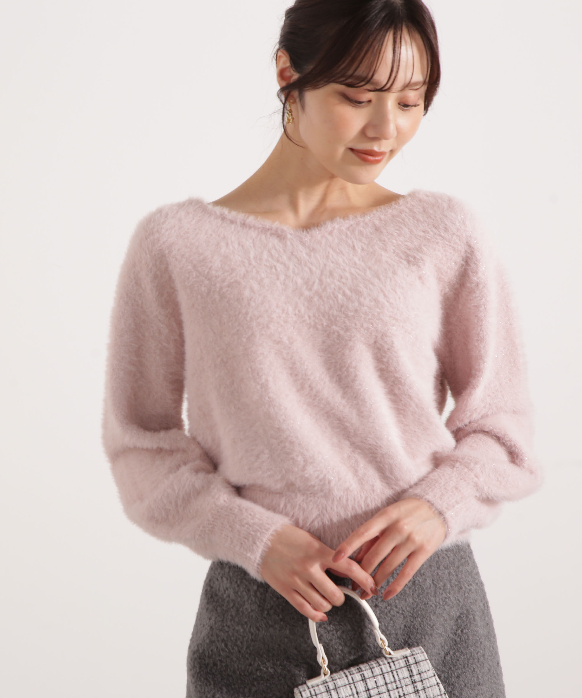 PROPORTION BODY DRESSING「ミニシャギーハートネックニット 25AW」|ニット・セーター|ラメピンク