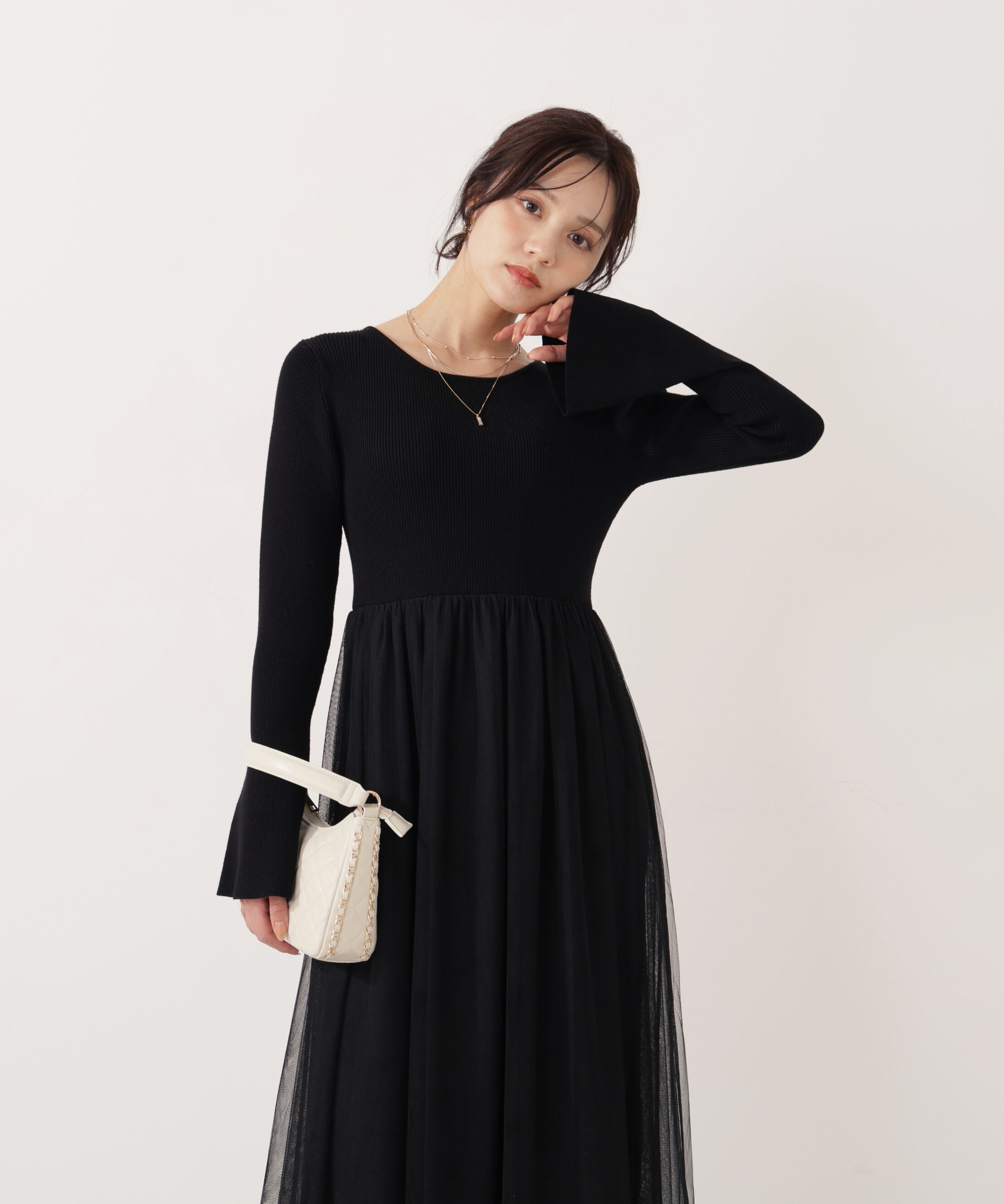 PROPORTION BODY DRESSING「《EDIT COLOGNE》チュールドッキングニットワンピース」|ワンピース|