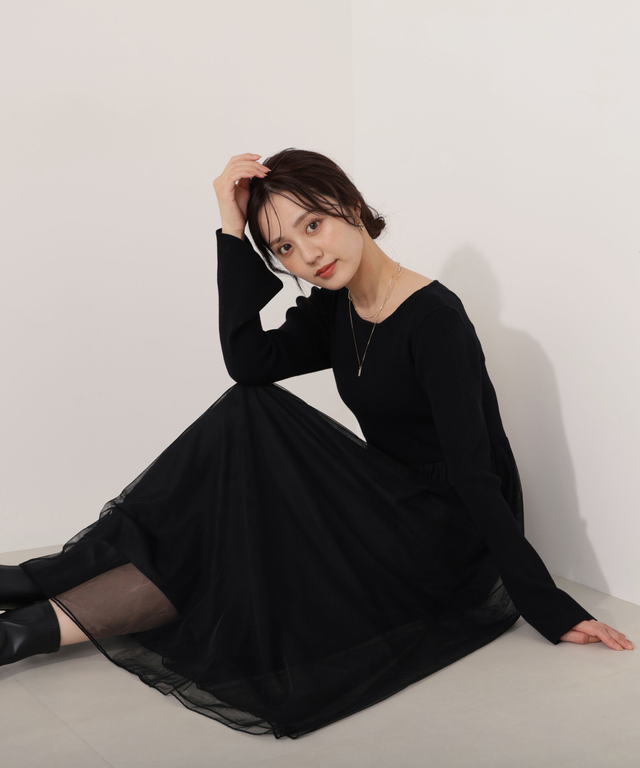 PROPORTION BODY DRESSING「《EDIT COLOGNE》チュールドッキングニットワンピース」|ワンピース|