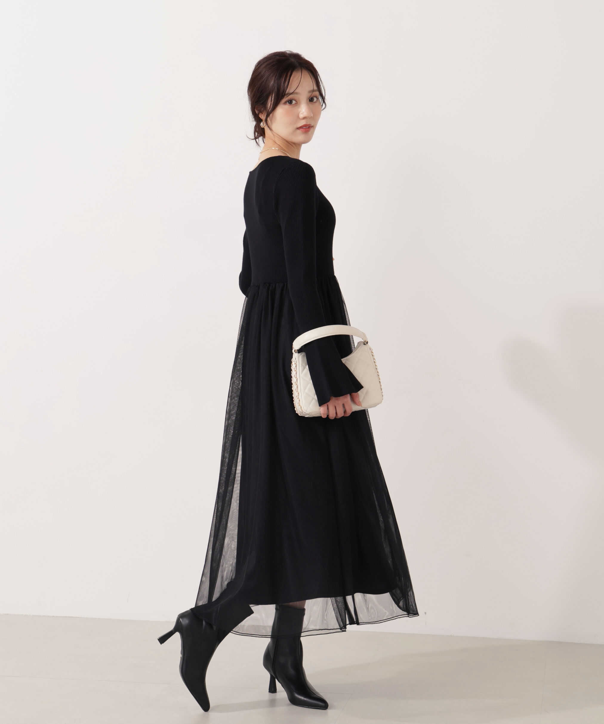 PROPORTION BODY DRESSING「《EDIT COLOGNE》チュールドッキングニットワンピース」|ワンピース|