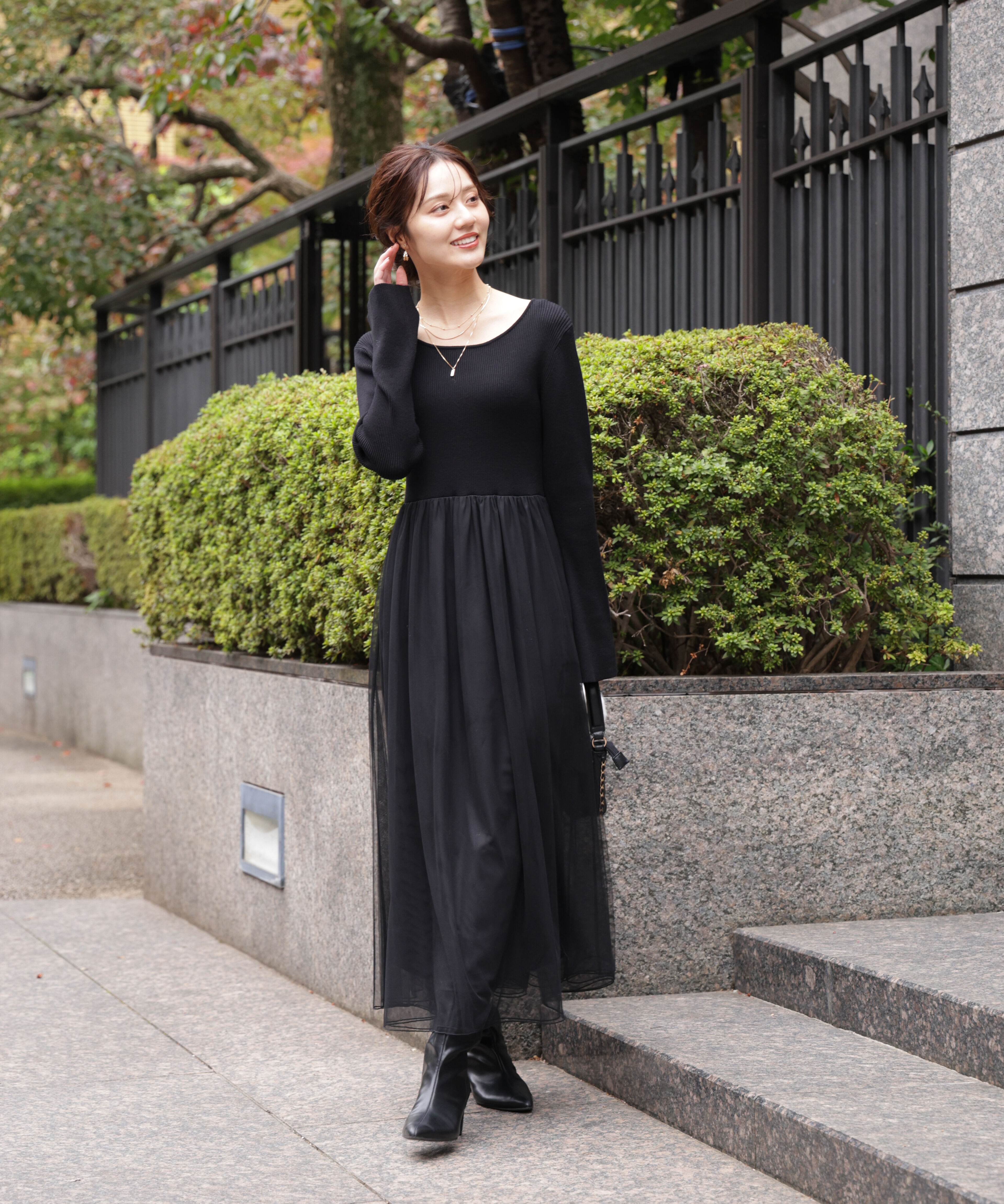 PROPORTION BODY DRESSING「《EDIT COLOGNE》チュールドッキングニットワンピース」|ワンピース|