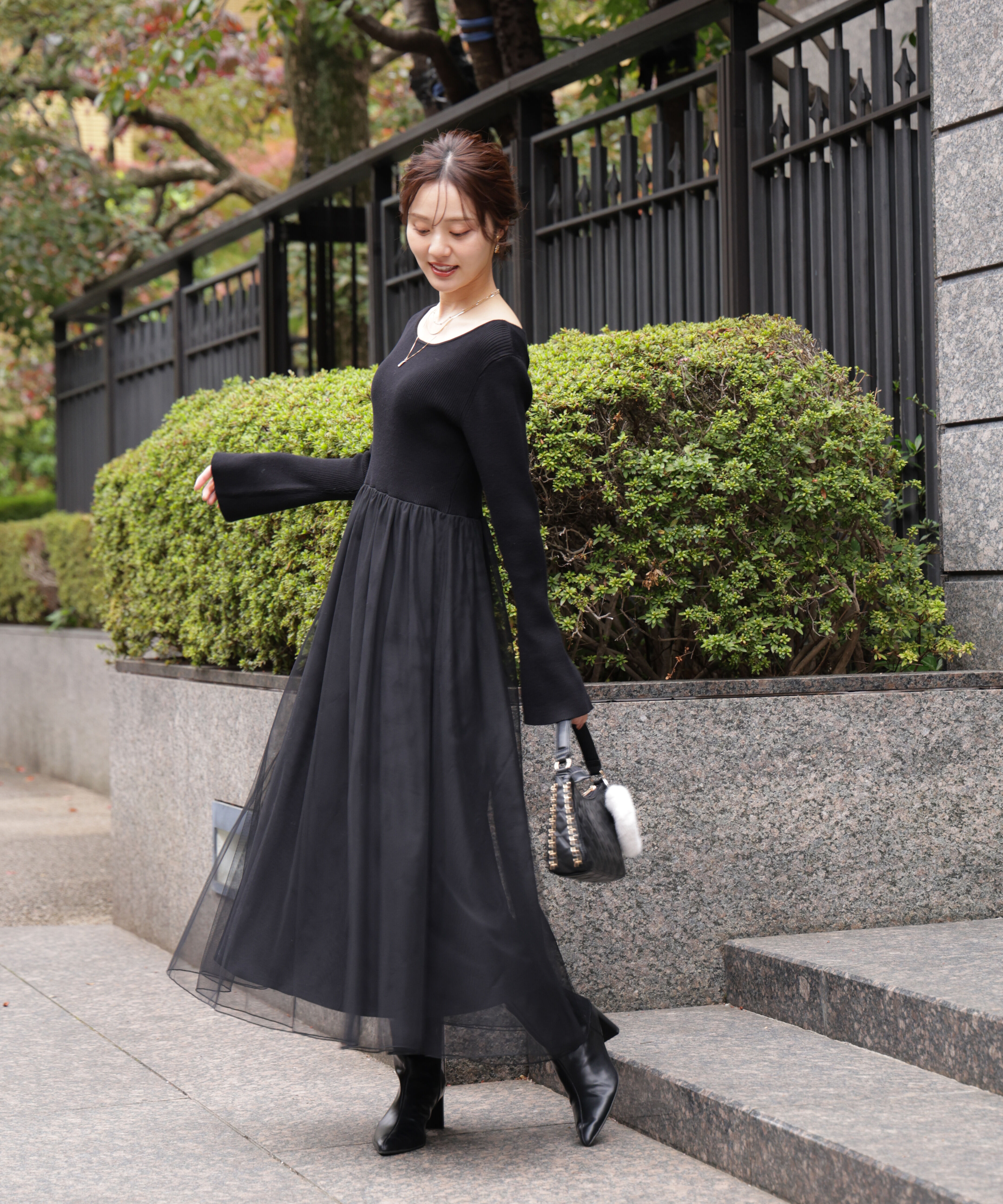 PROPORTION BODY DRESSING「《EDIT COLOGNE》チュールドッキングニットワンピース」|ワンピース|