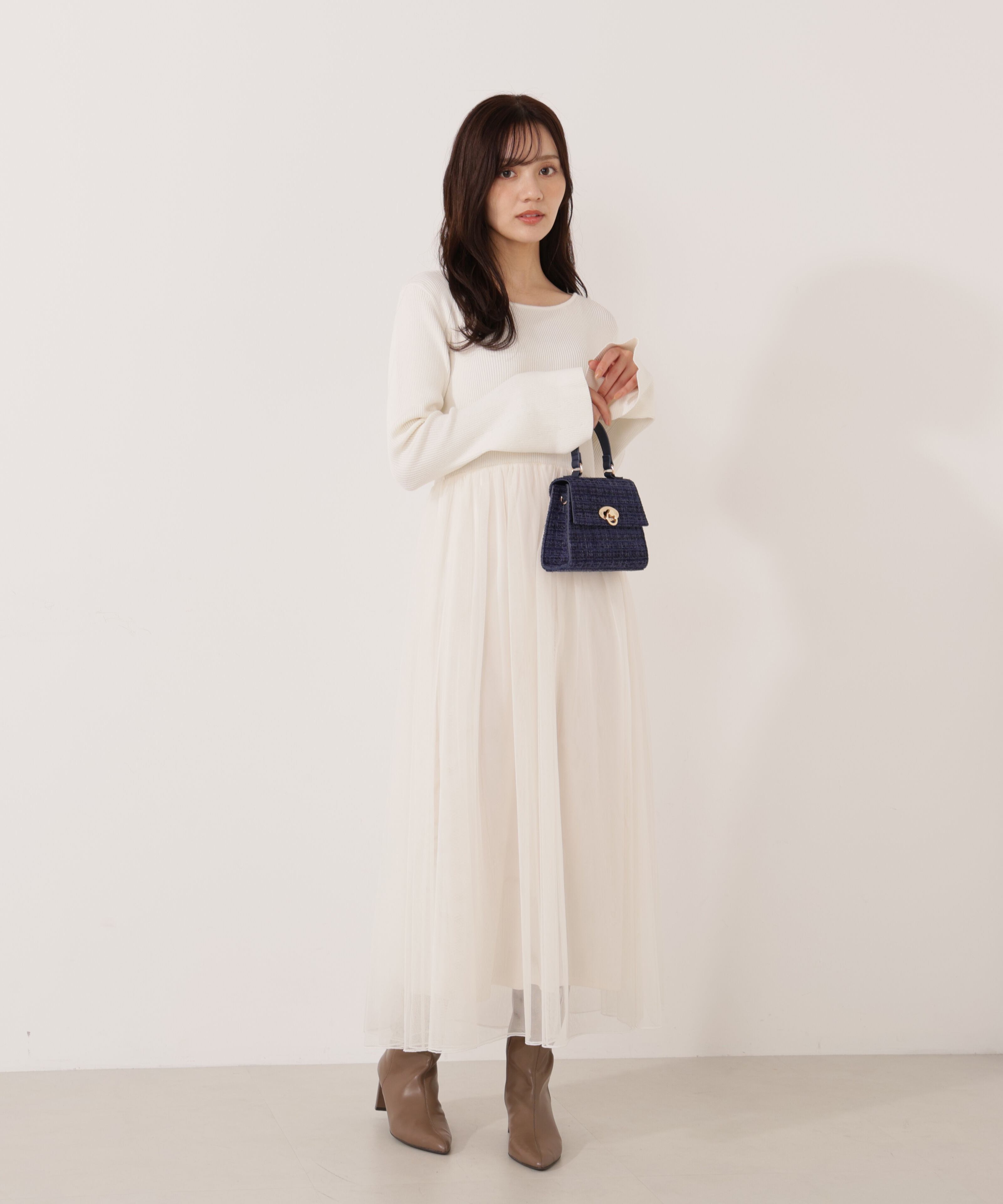 PROPORTION BODY DRESSING「《EDIT COLOGNE》チュールドッキングニットワンピース」|ワンピース|