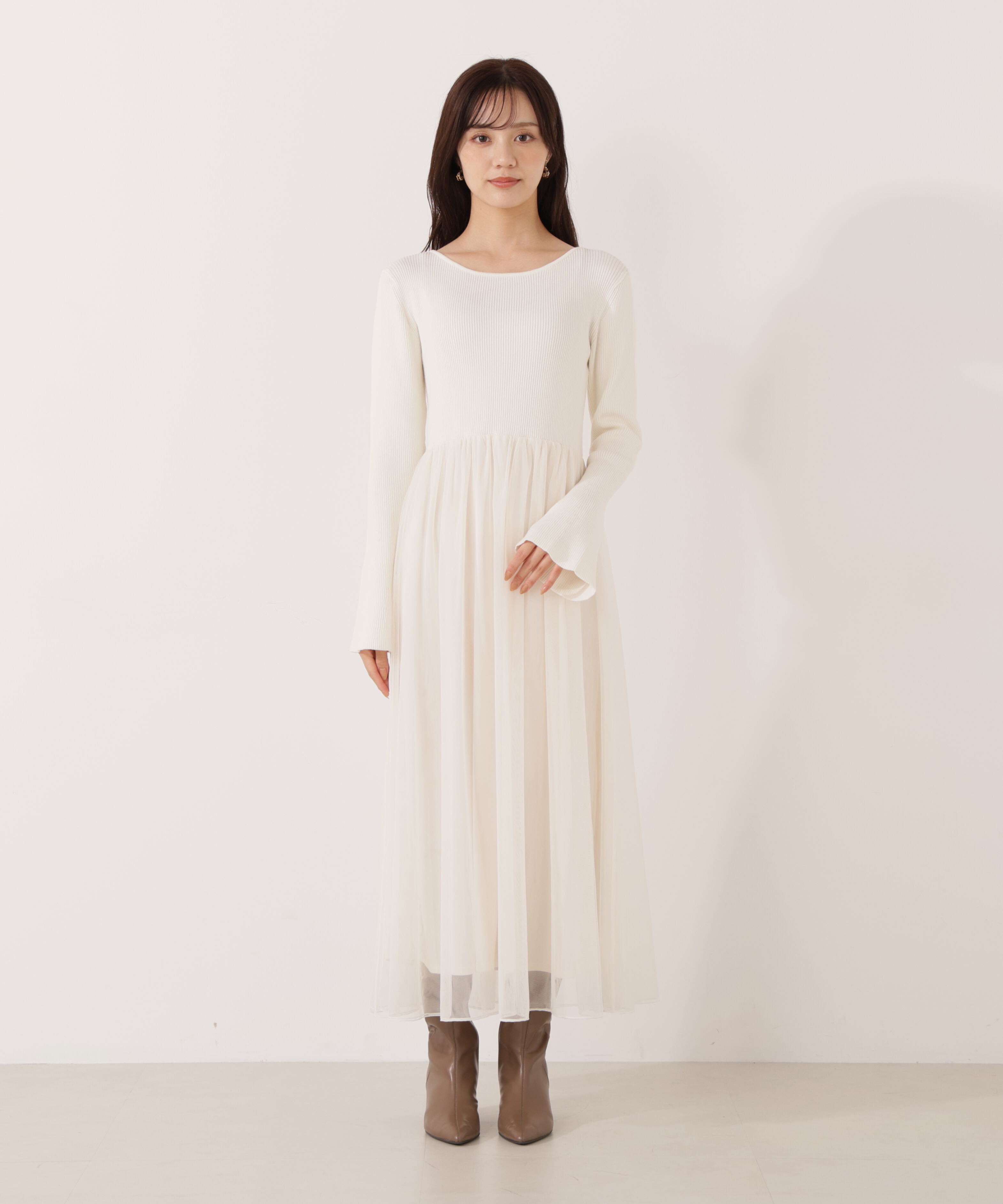 PROPORTION BODY DRESSING「《EDIT COLOGNE》チュールドッキングニットワンピース」|ワンピース|