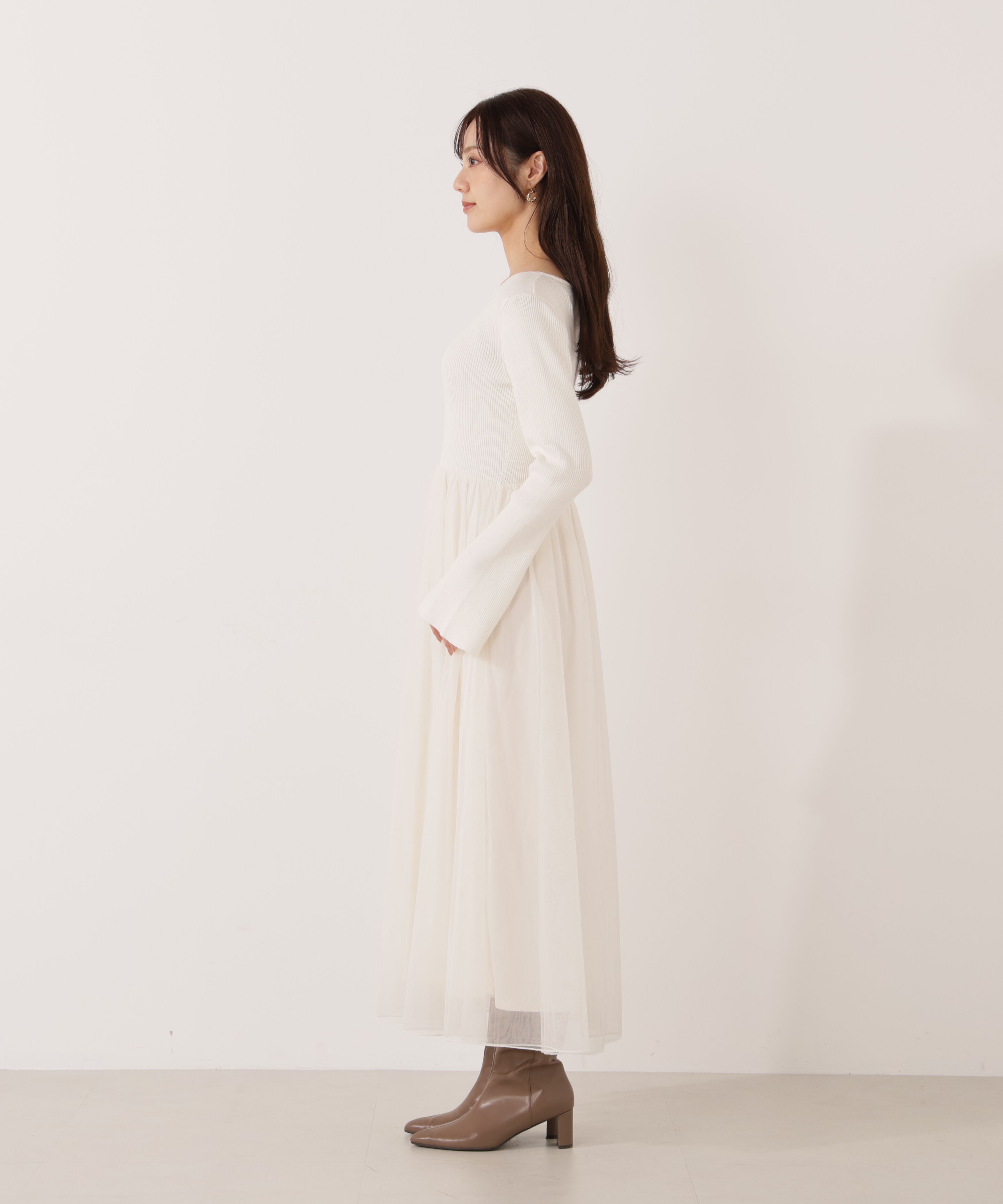 PROPORTION BODY DRESSING「《EDIT COLOGNE》チュールドッキングニットワンピース」|ワンピース|