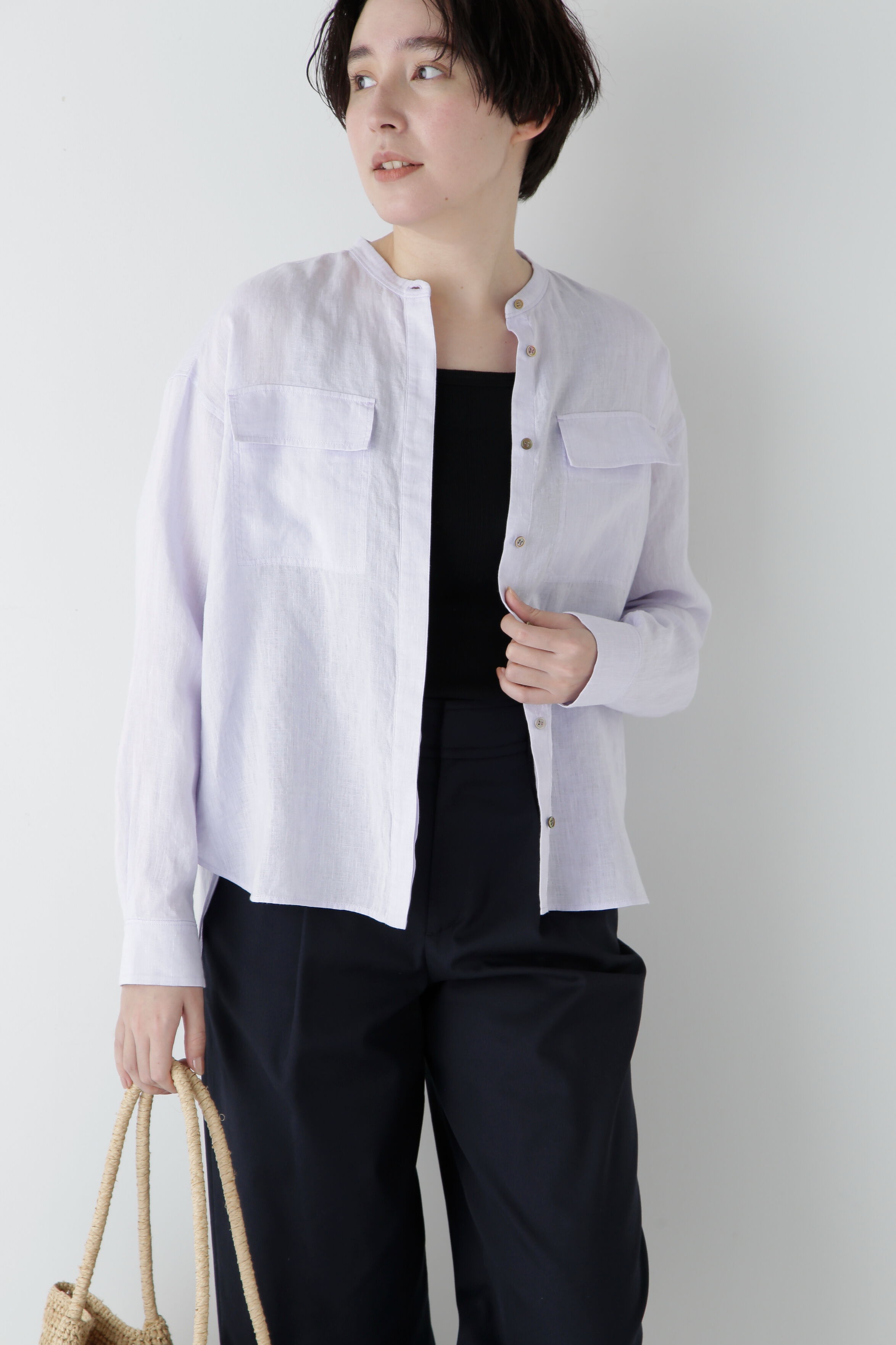  「◆ハードマンリネンバンドカラーシャツブラウス」|シャツ・ブラウス|