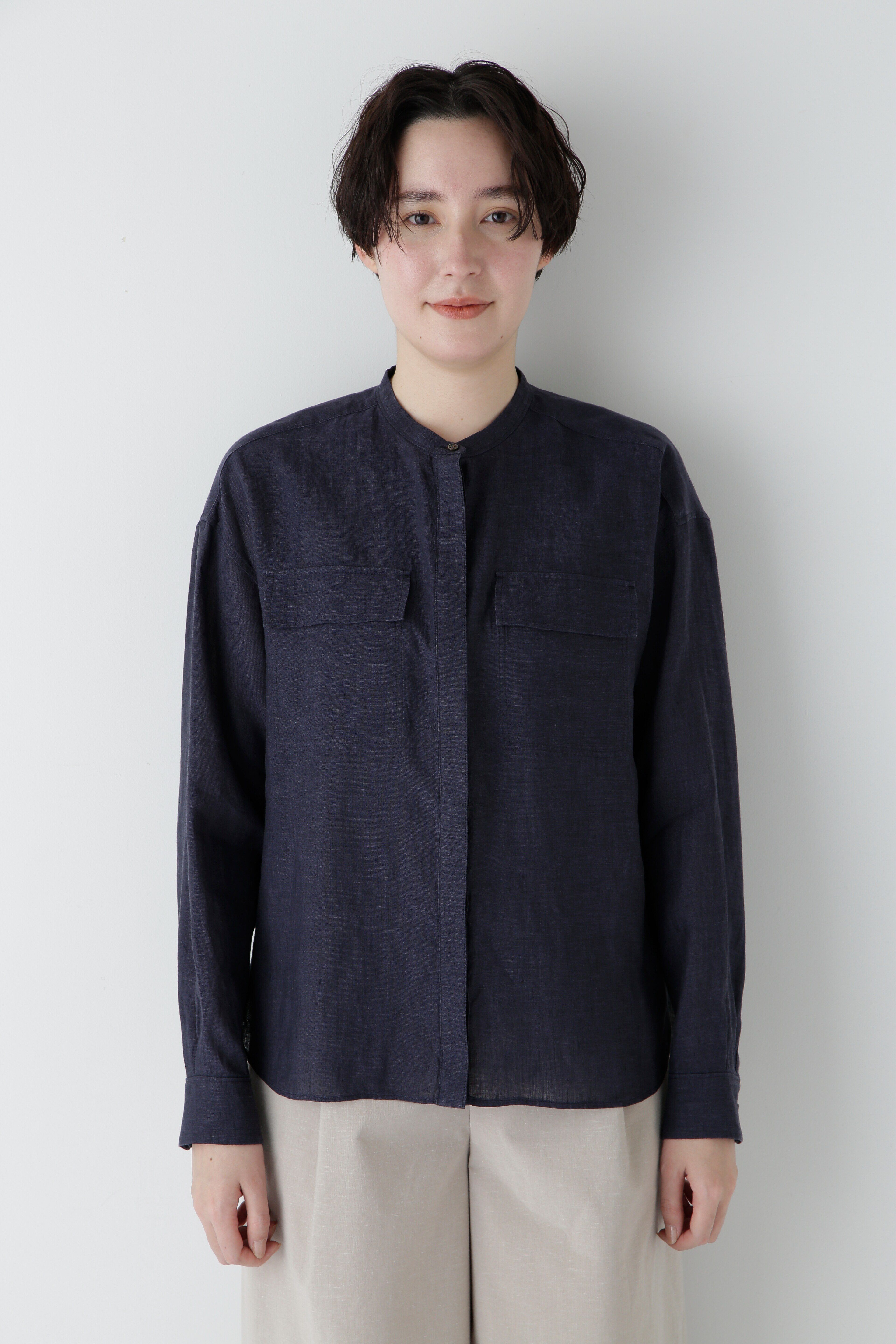  「◆ハードマンリネンバンドカラーシャツブラウス」|シャツ・ブラウス|