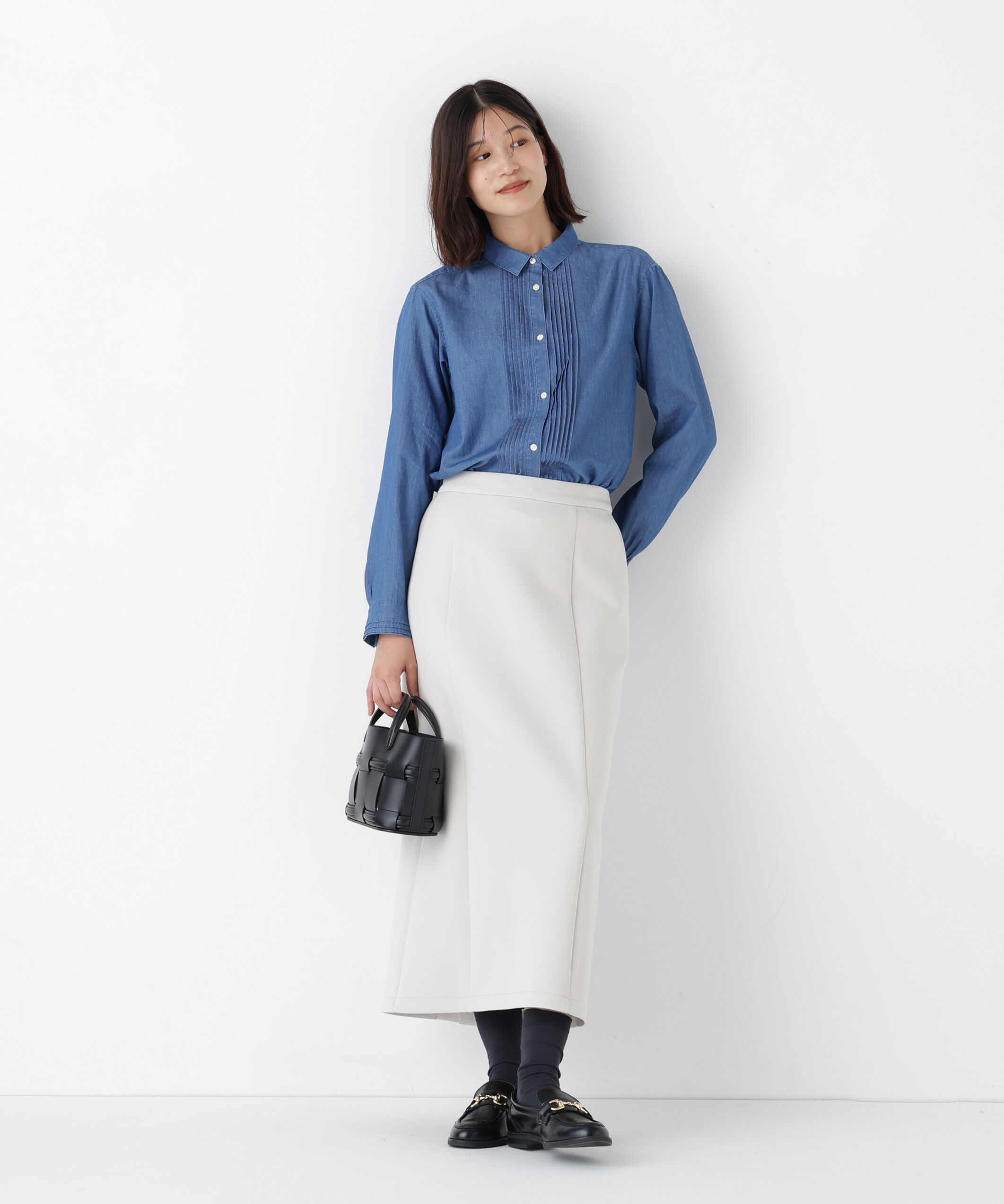  「◆ライトオンスデニムピンタックブラウス」|シャツ・ブラウス|