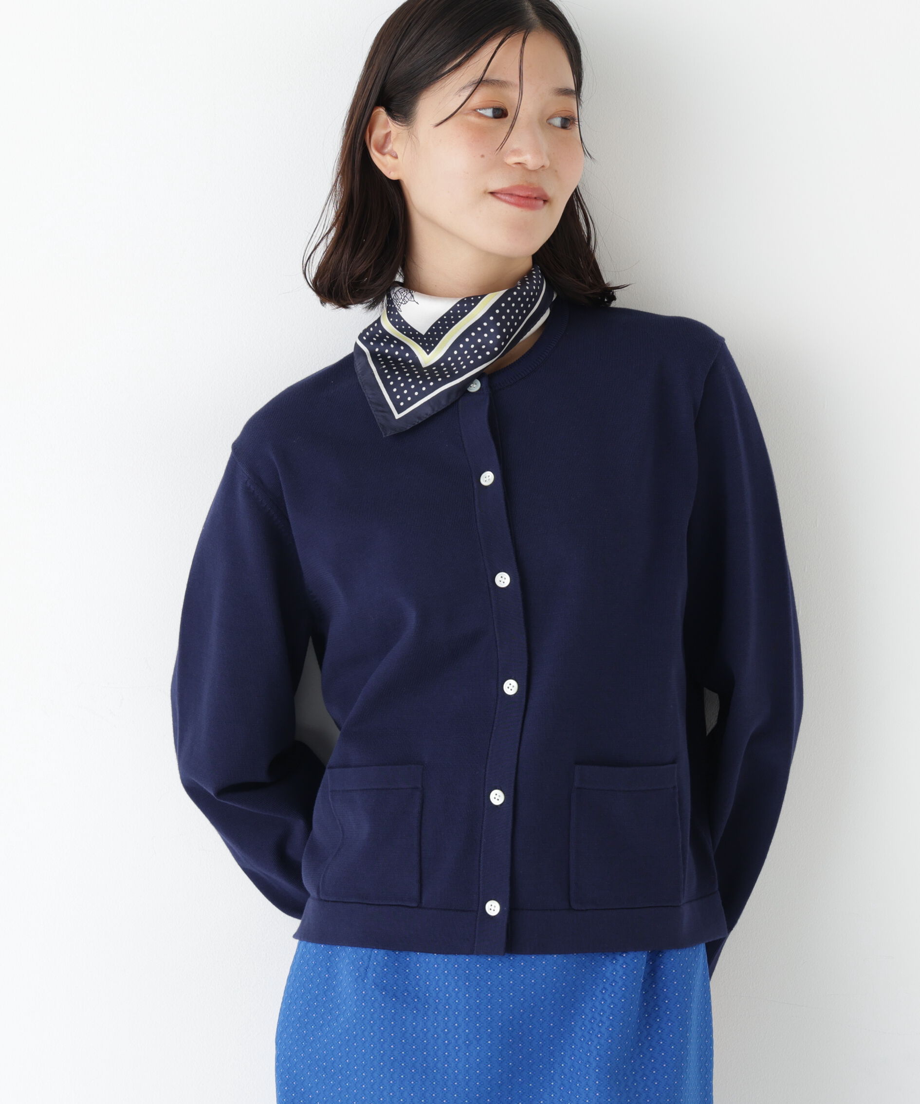  「◆オーガニックコットン混プレーティングライン入カーディガン」|ニット・セーター|ネイビーゾッ