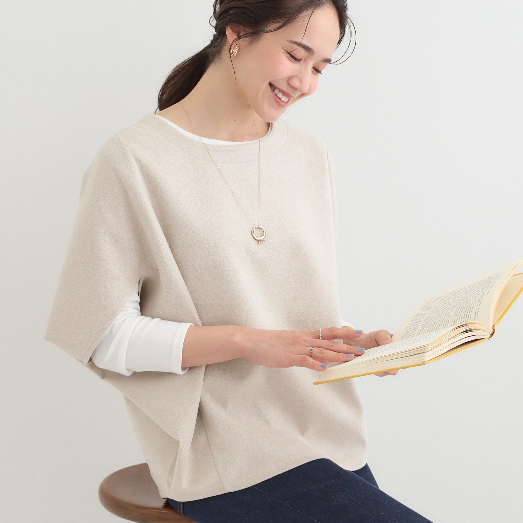 SHOO･LA･RUE「【体系カバー/2点セット】ポンチョ風 スエードライクトップス+ロンT」|その他|ライトグレー(011