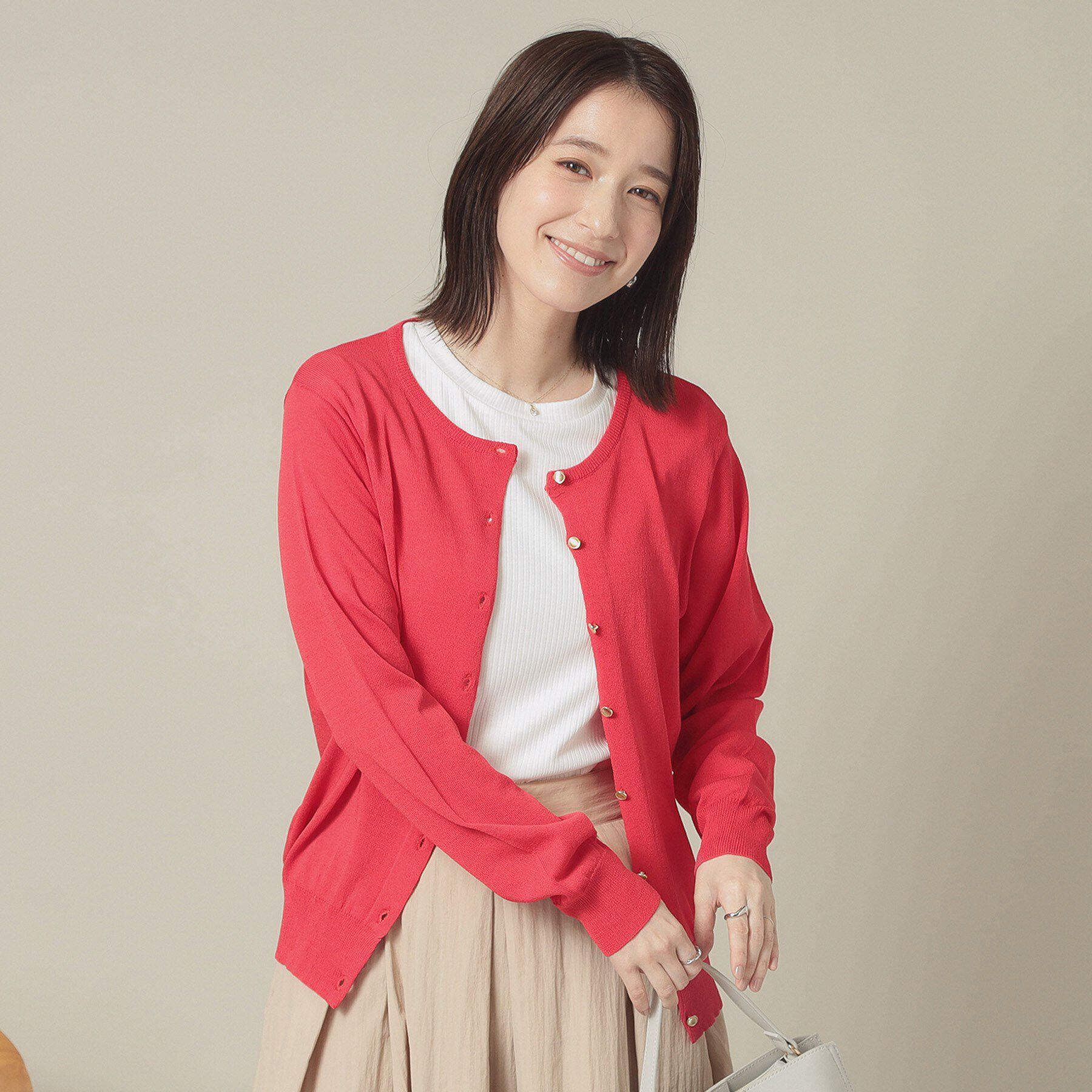 ITS&rsquo;DEMO「【UVカット／アンチピリング／手洗い可】クルーニットカーディガン」|カーディガン|レッド(062)