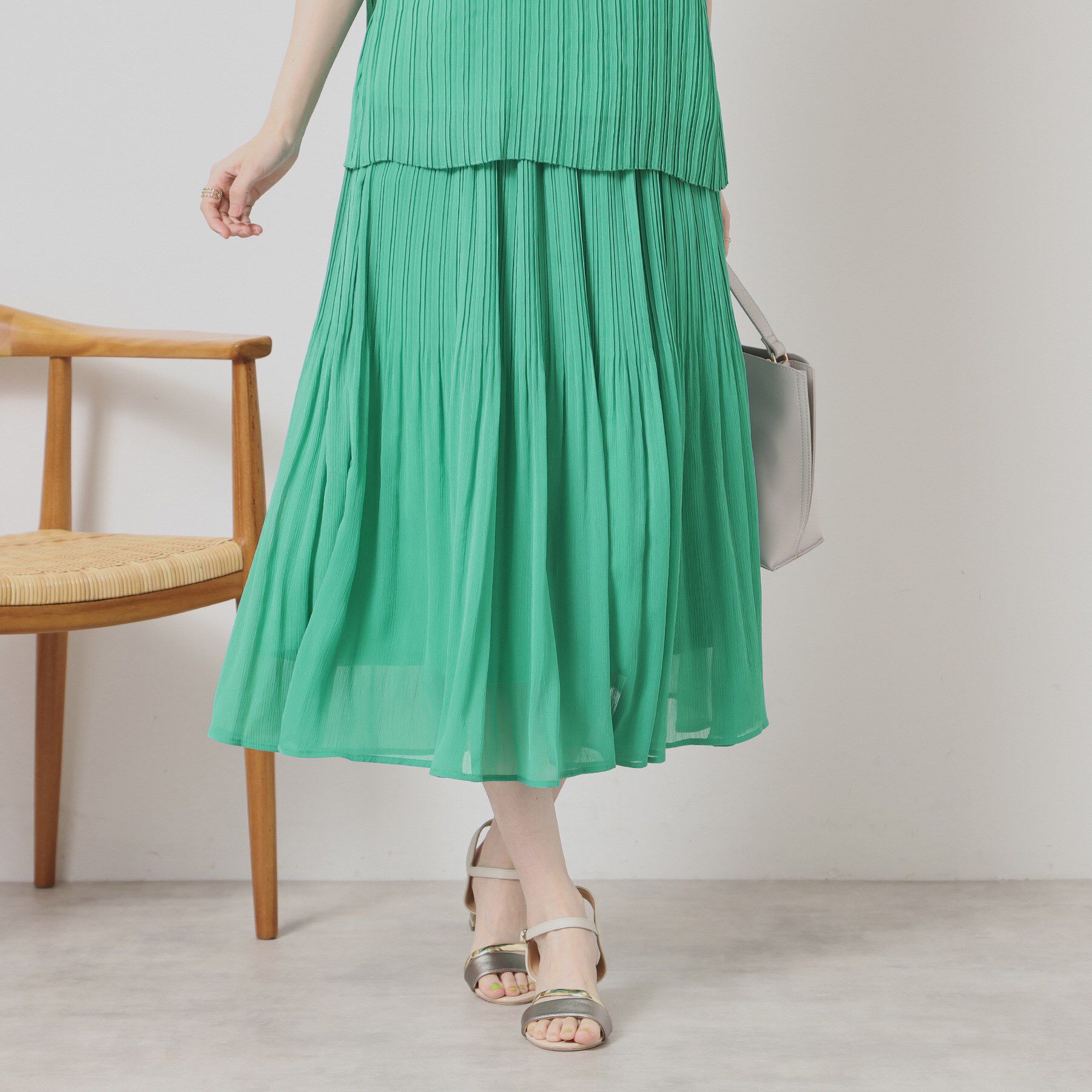 ITS&rsquo;DEMO「【手洗い可／ウエストゴム】楊柳プリーツスカート」|スカート|グリーン(022)
