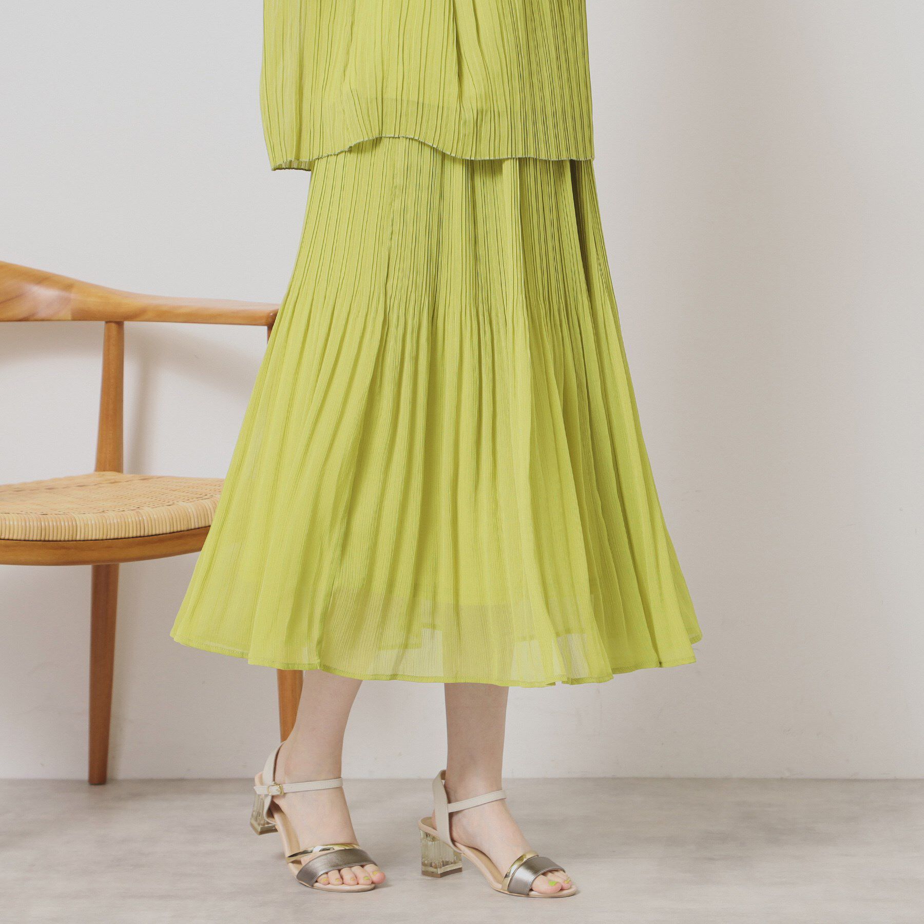 ITS&rsquo;DEMO「【手洗い可／ウエストゴム】楊柳プリーツスカート」|スカート|イエロー(032)