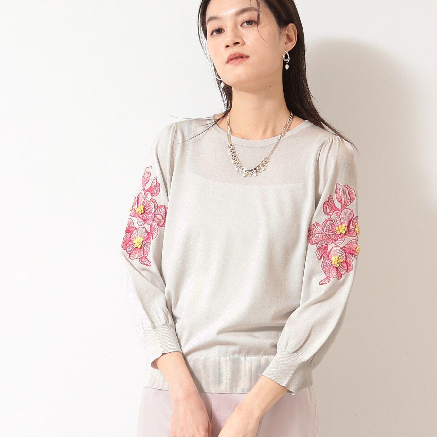 SunaUna「【SS～Lサイズ展開／リボン＆ビーズ刺繍】クラフトニット」|ニット・セーター|