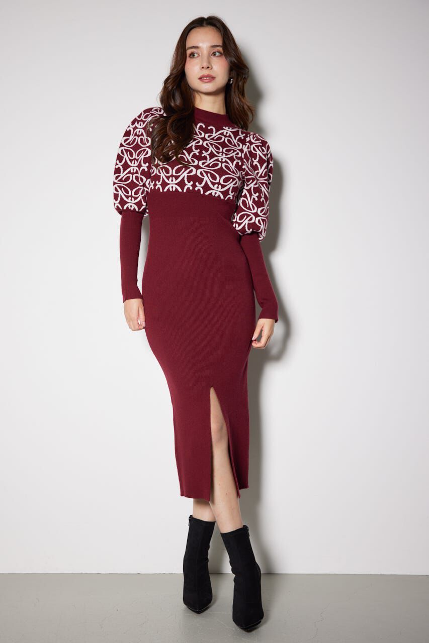 rienda「ロゴジャガードニットタイトワンピース」|ワンピース|