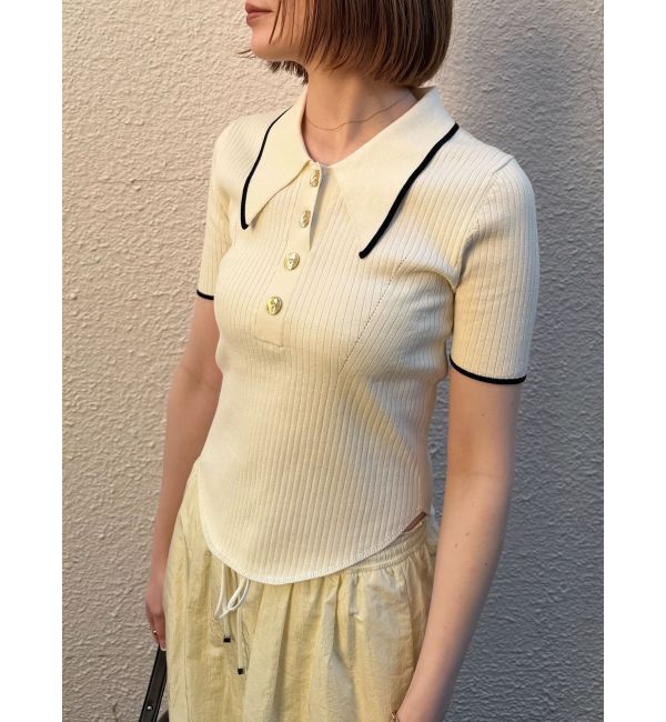 LAGUNAMOON「カラーネックラインニットプルオーバー」|ニット・セーター|アイボリー