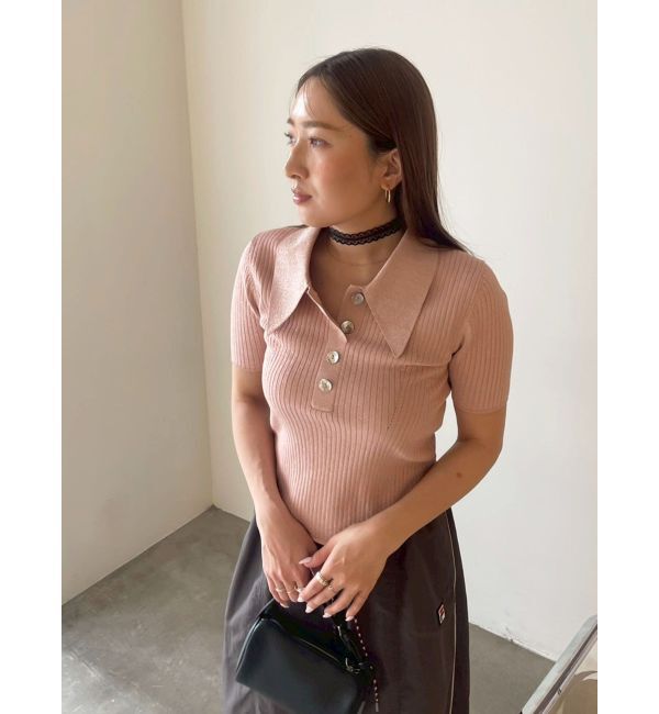 LAGUNAMOON「カラーネックラインニットプルオーバー」|ニット・セーター|ピンク