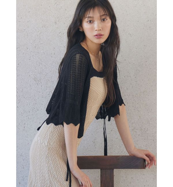 LAGUNAMOON「スカラップヘムレースニットアンサンブル」|ニット・セーター|ブラック