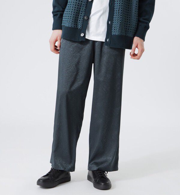  「サテンジャカード ワイドパンツ」|その他|ネイビー
