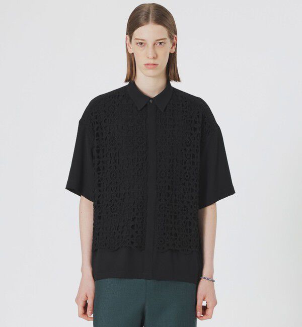  「レースコンビショートスリーブシャツ」|シャツ・ブラウス|ブラック