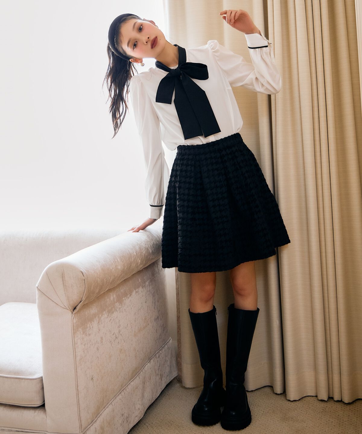 アンドクチュール「千鳥ジャガードミニスカート」|フレア|